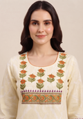 Cream Printed Embroidered Anarkali 3pc Suit Set