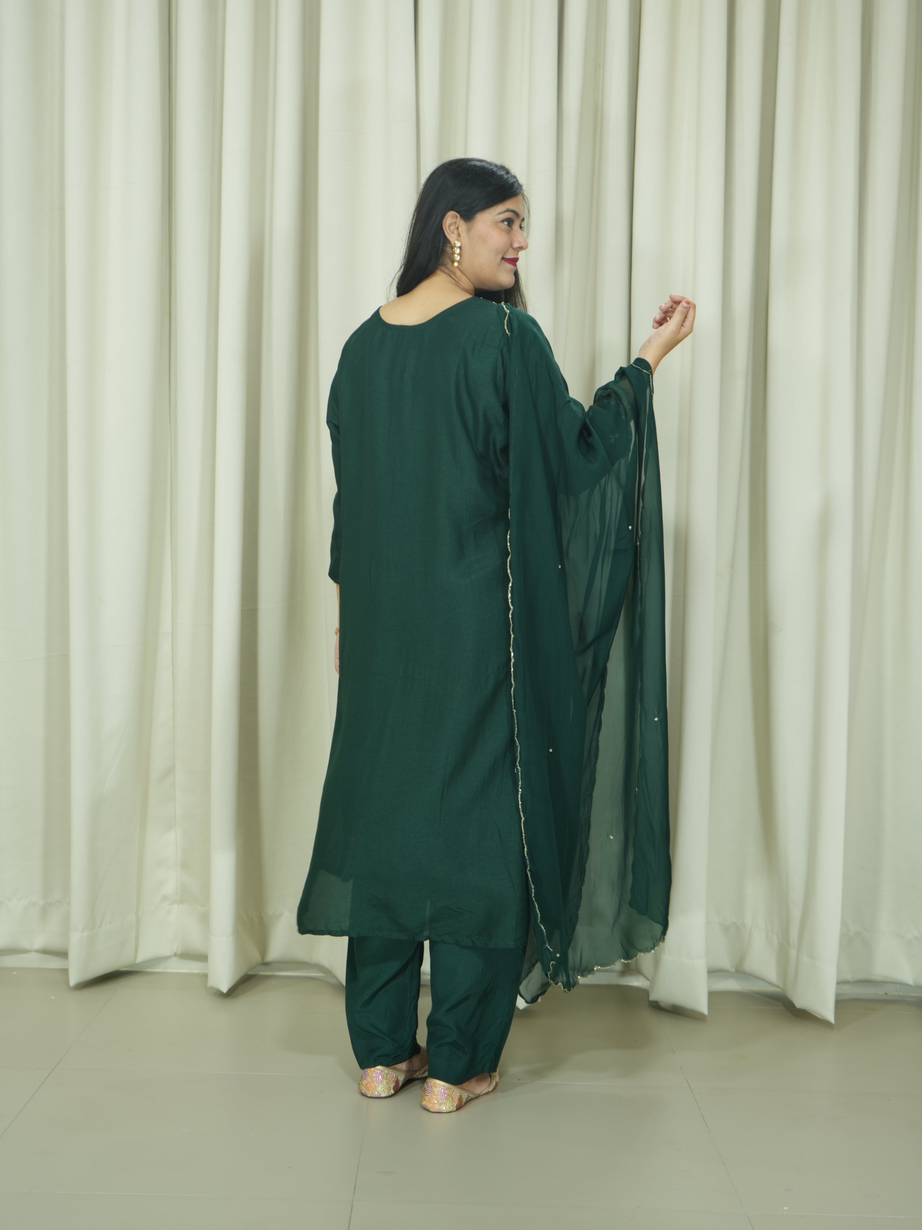 Bottle Green Art Silk Handcrafted 3pc Suit set
