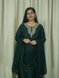 Bottle Green Art Silk Handcrafted 3pc Suit set