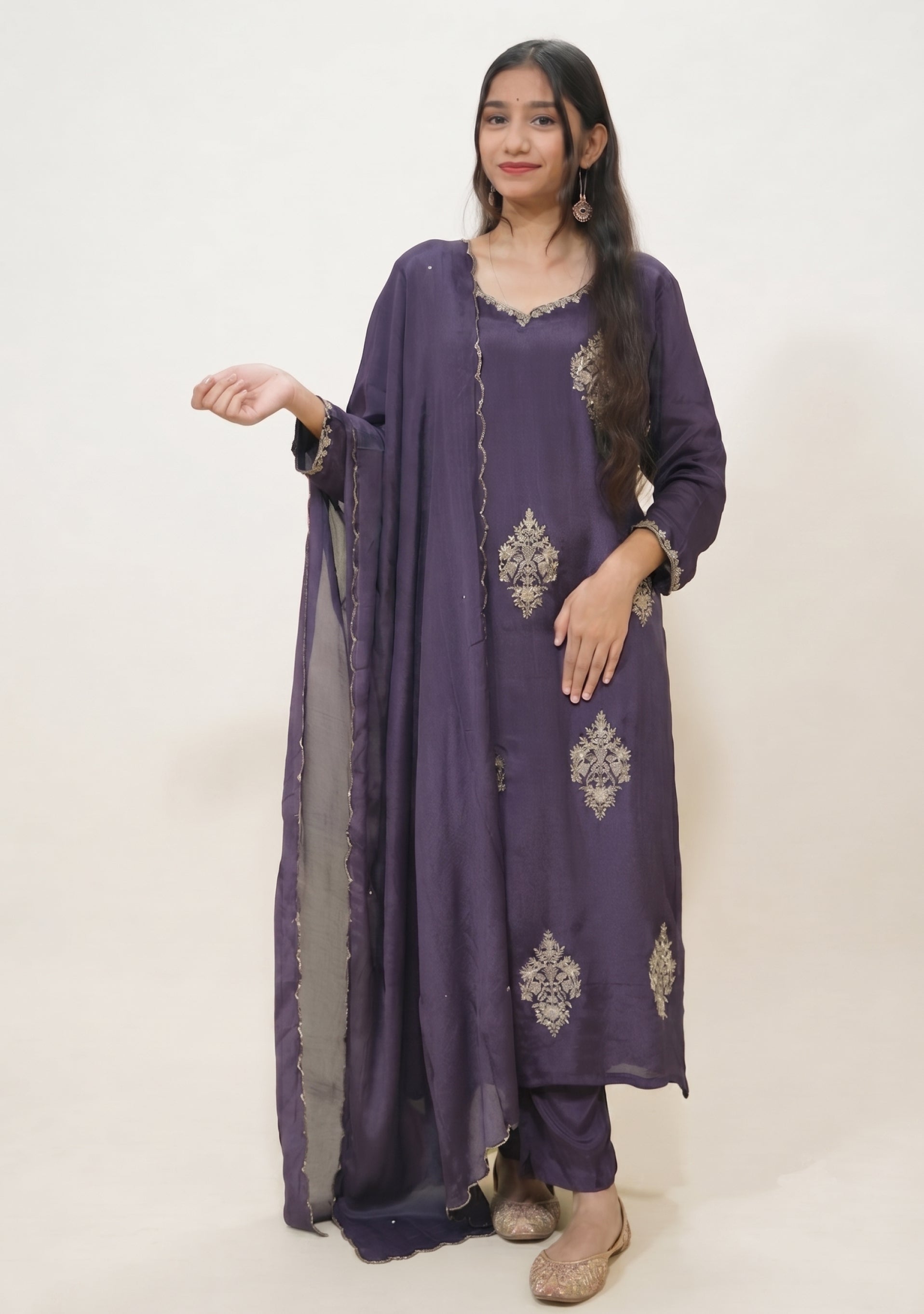 Dark Purple Chinon Handcrafted 3pc suit set