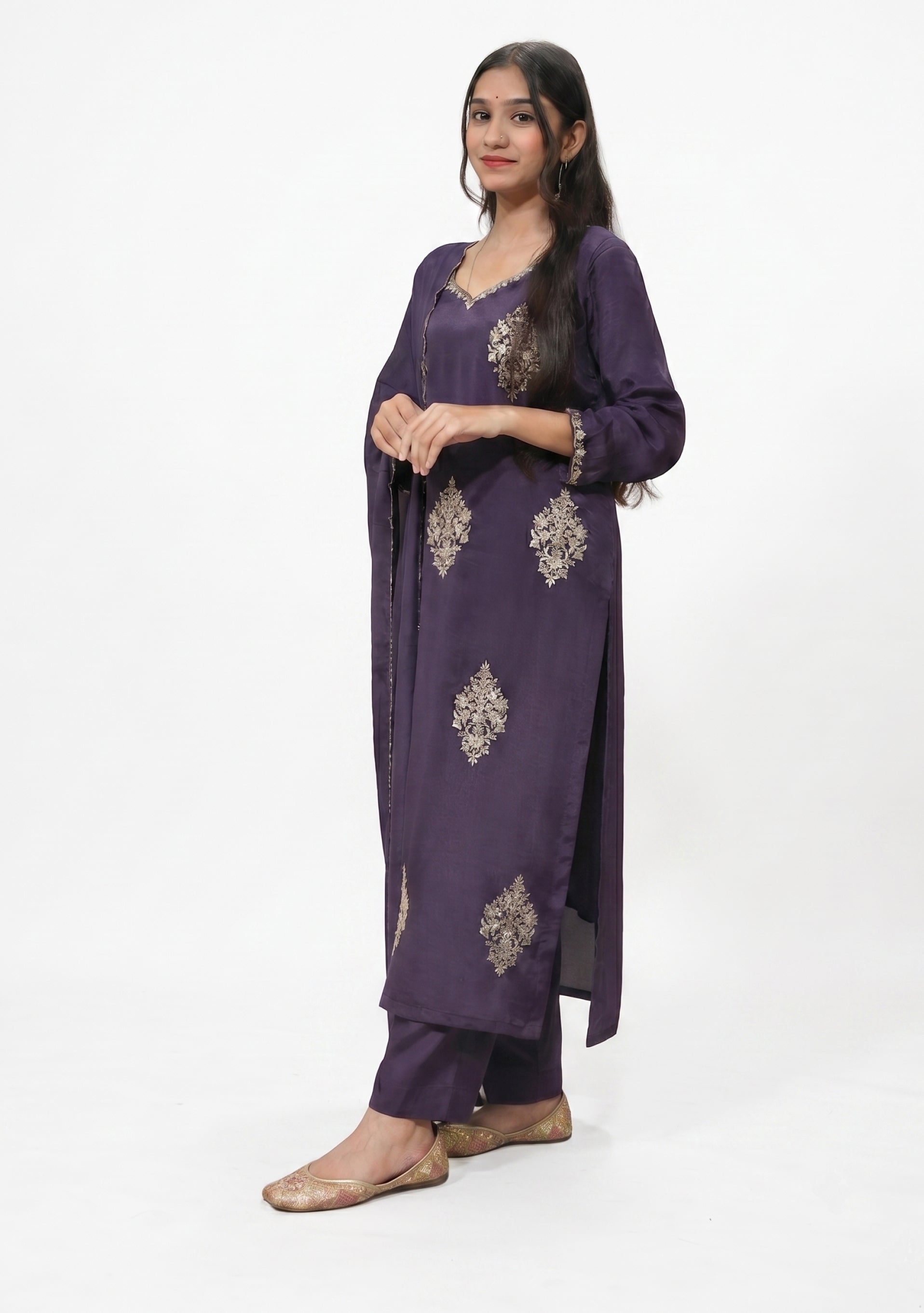 Dark Purple Chinon Handcrafted 3pc suit set