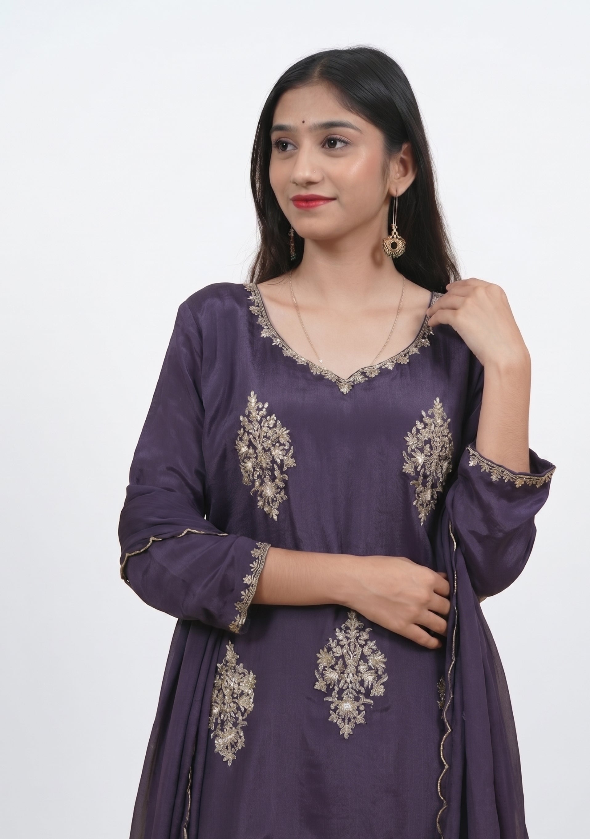 Dark Purple Chinon Handcrafted 3pc suit set