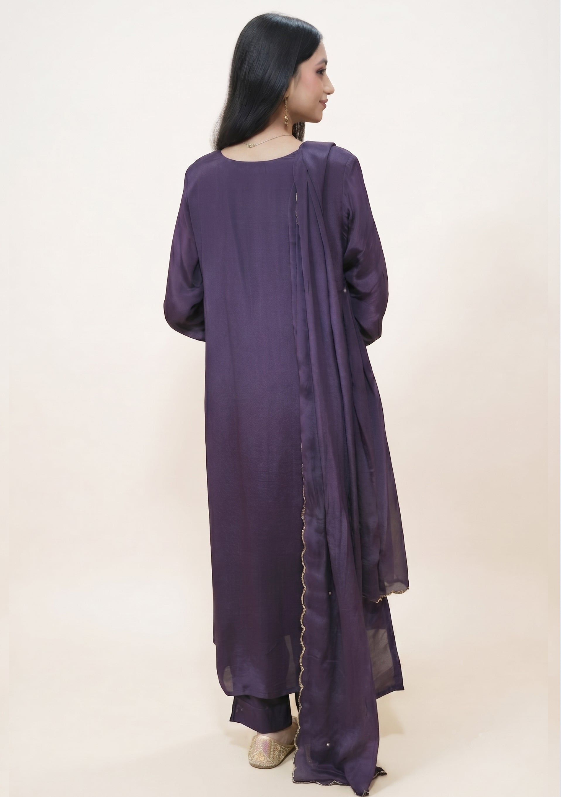 Dark Purple Chinon Handcrafted 3pc suit set