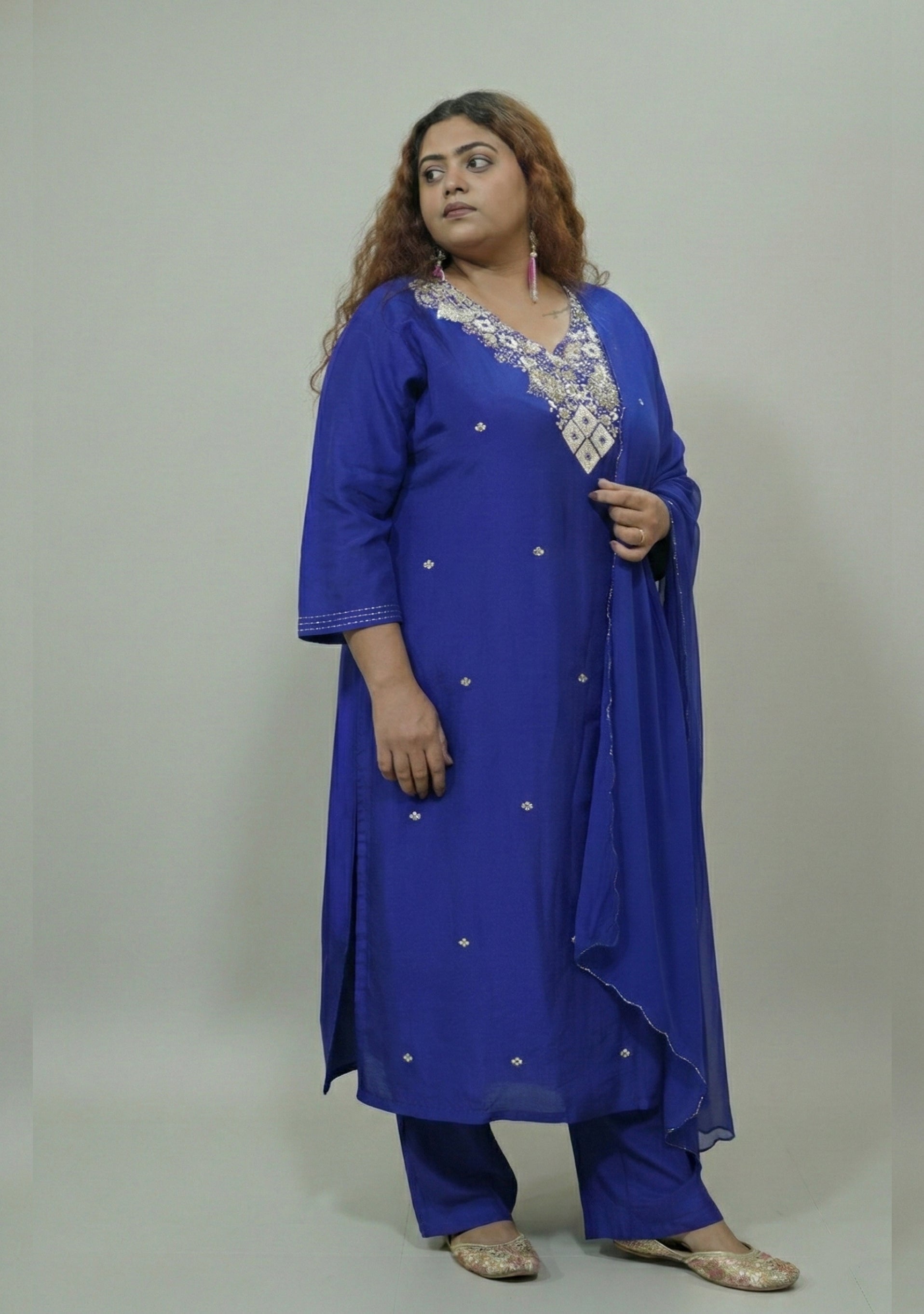 Deep Blue Art Silk Handcrafted 3pc suit set