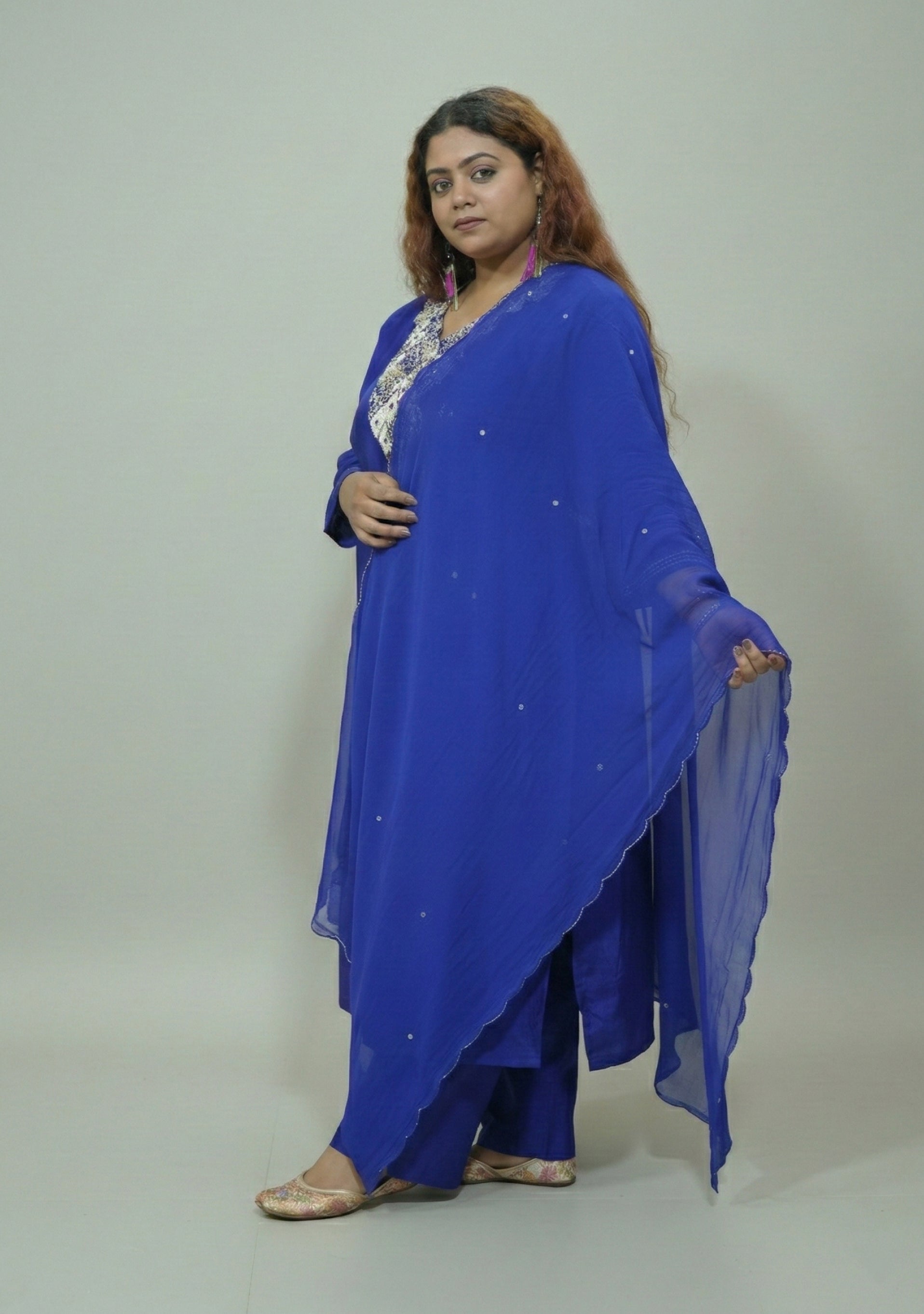 Deep Blue Art Silk Handcrafted 3pc suit set