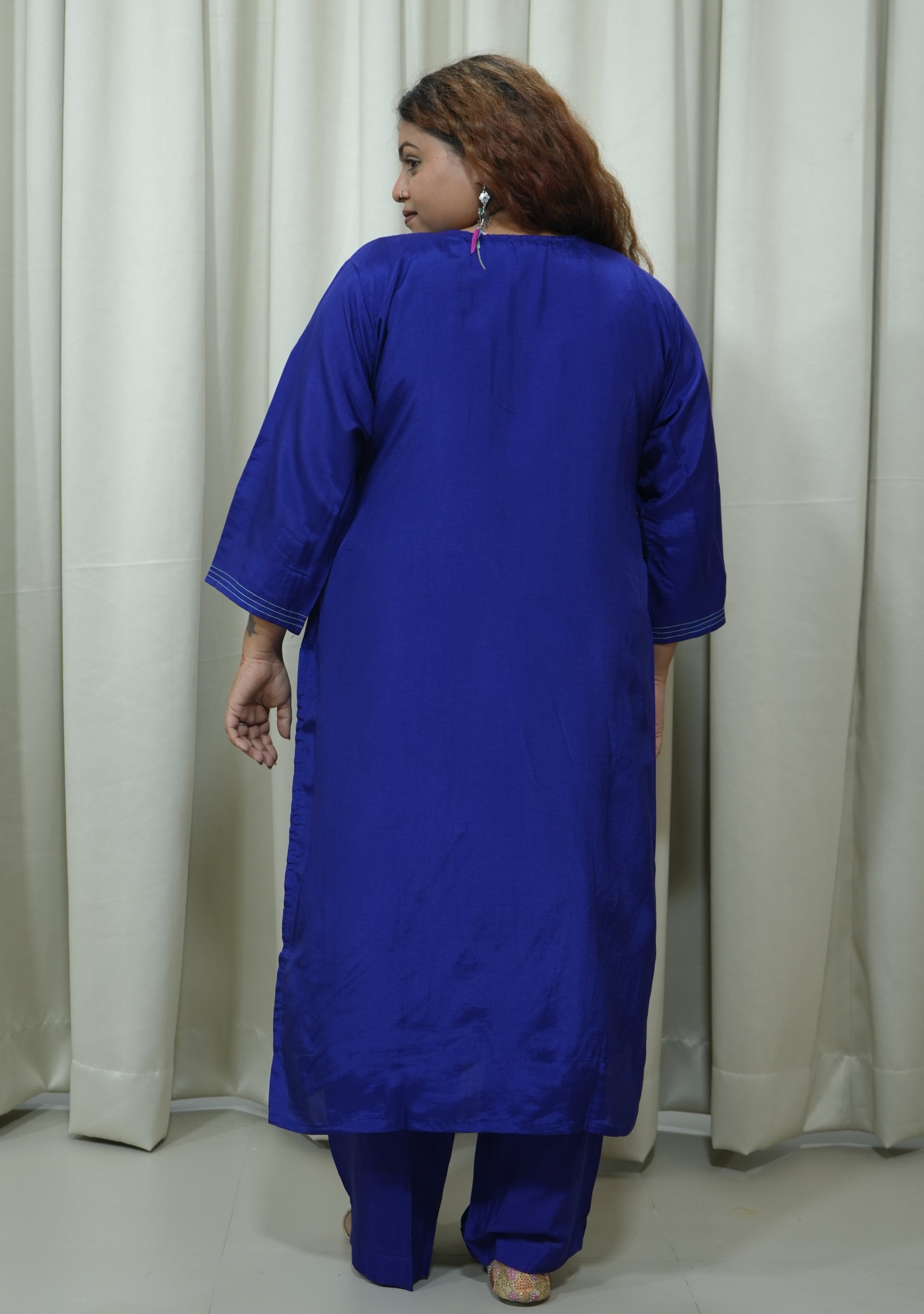 Deep Blue Art Silk Handcrafted 3pc suit set