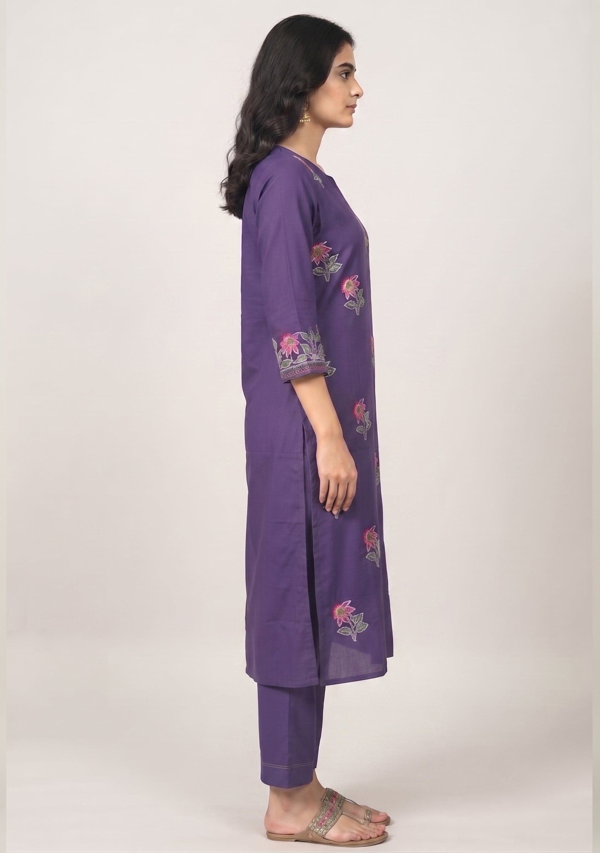 Deep Blue Chanderi Handcrafted 3pc suit set