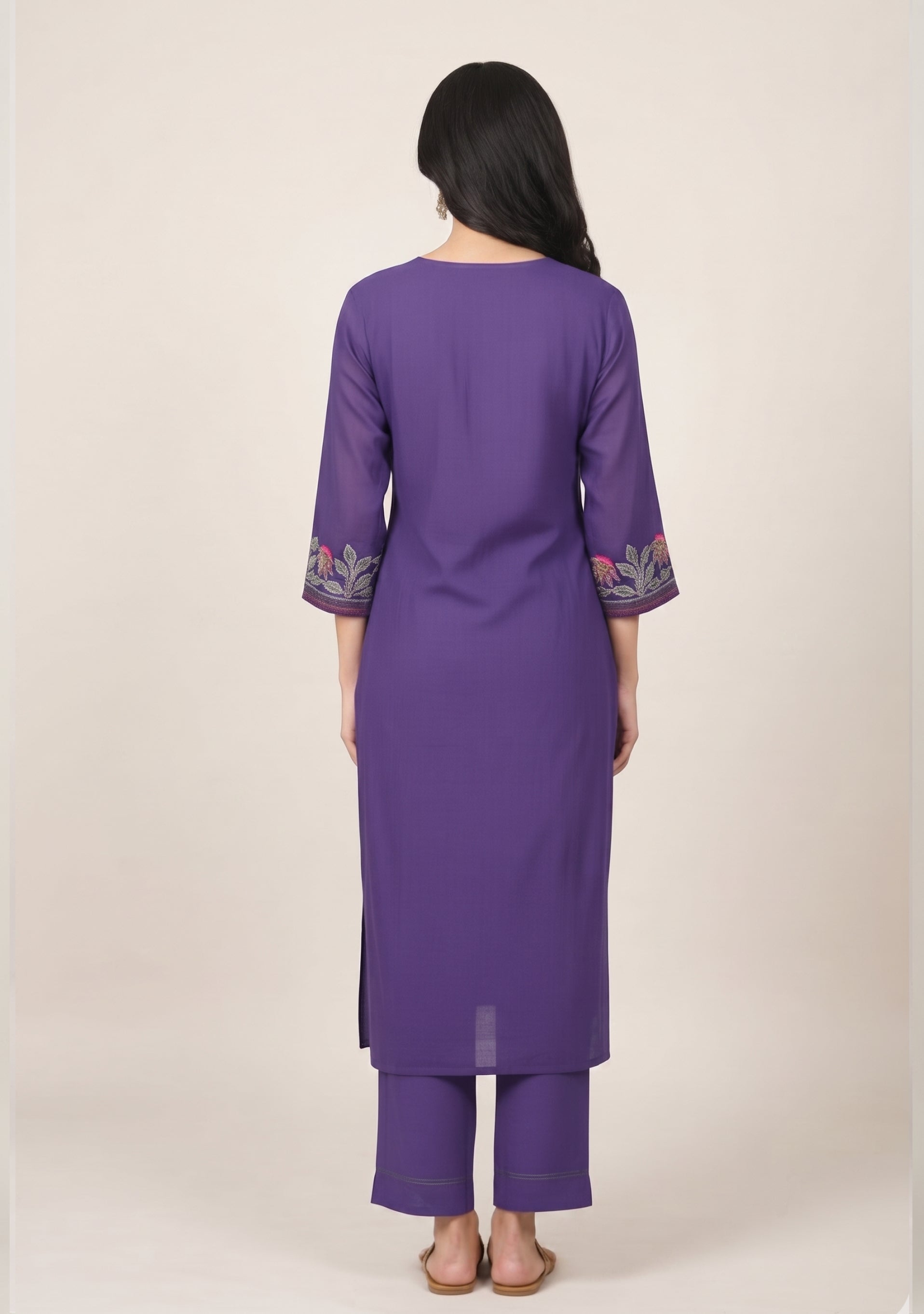 Deep Blue Chanderi Handcrafted 3pc suit set
