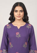 Deep Blue Chanderi Handcrafted 3pc suit set