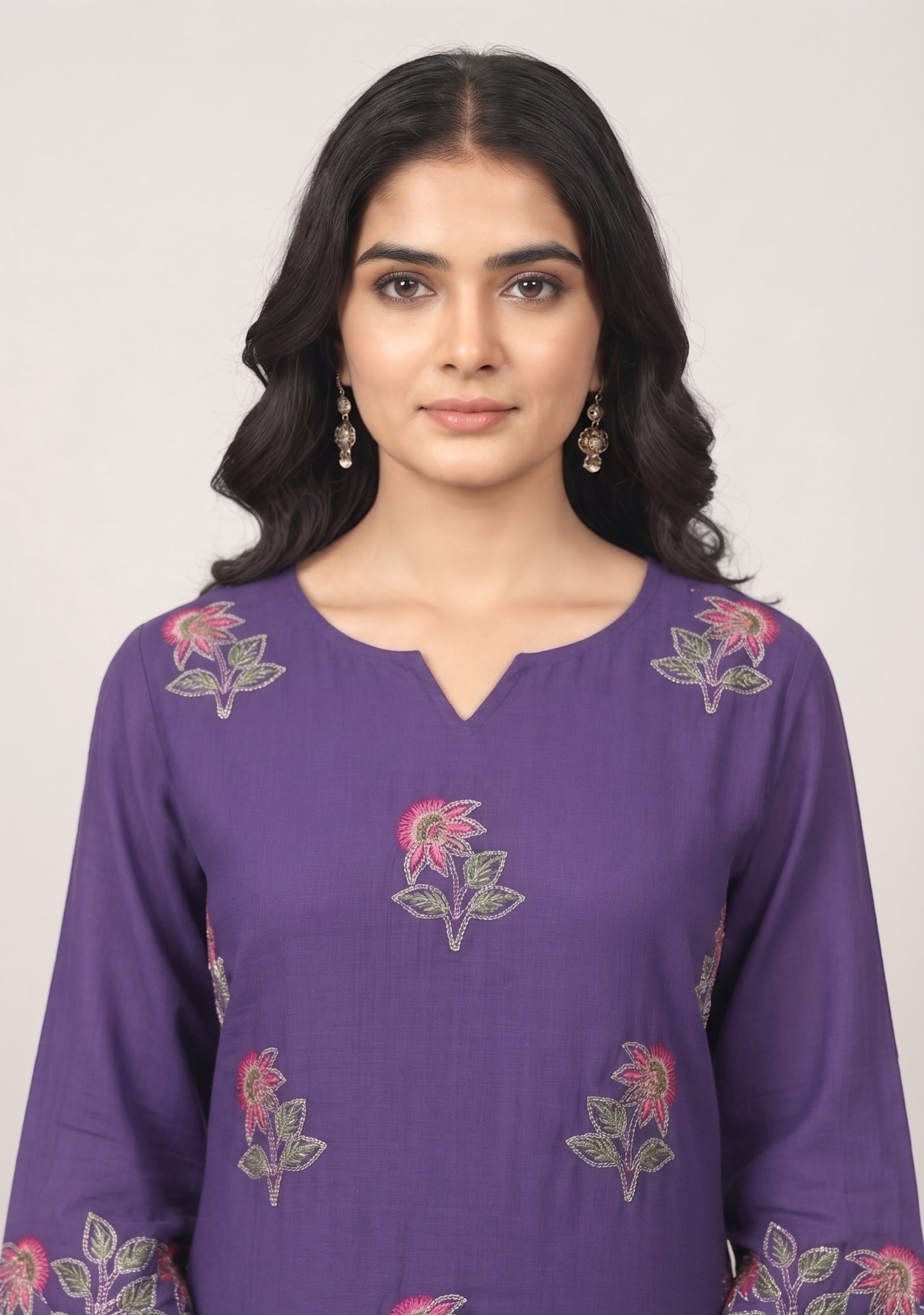 Deep Blue Chanderi Handcrafted 3pc suit set