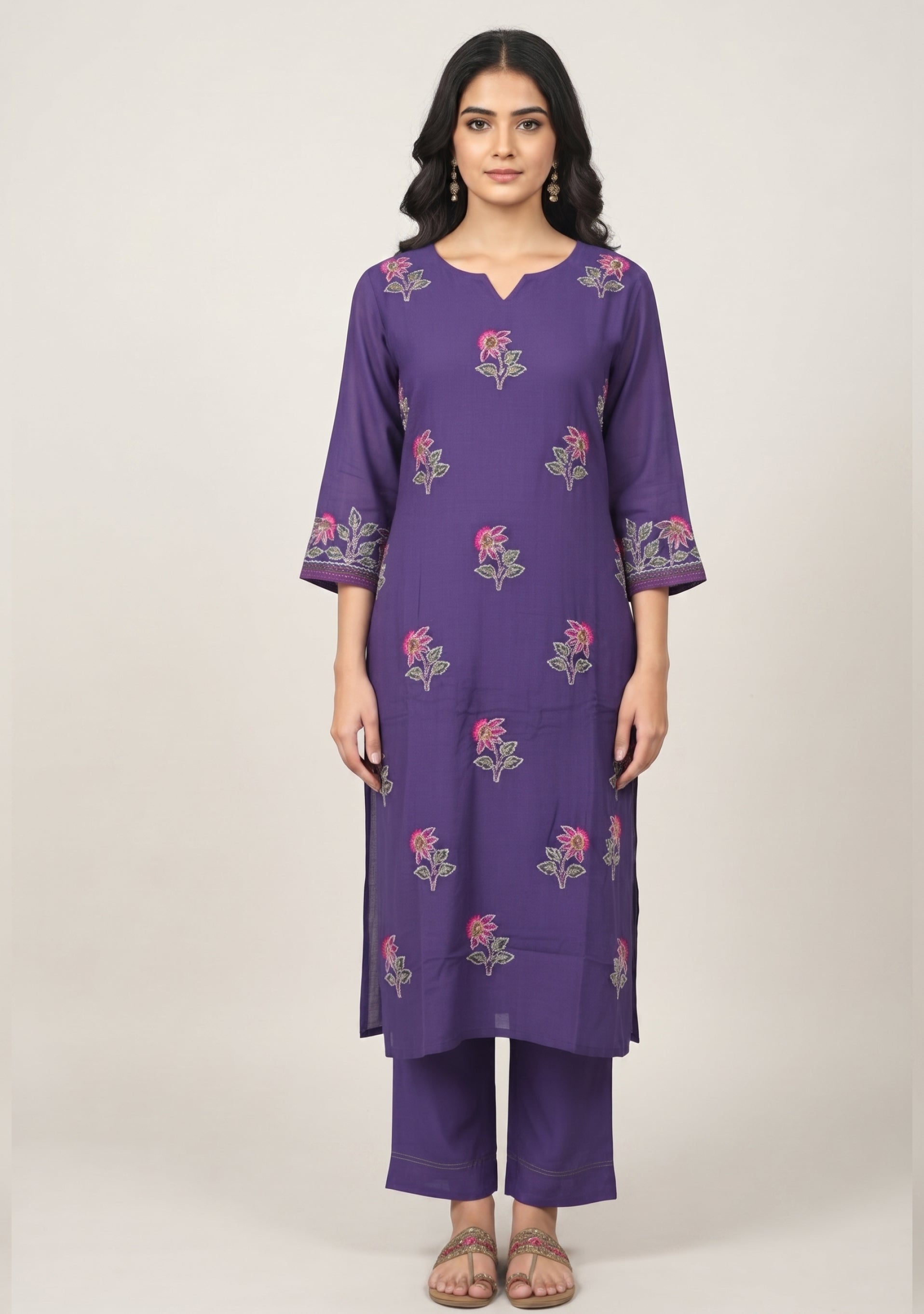 Deep Blue Chanderi Handcrafted 3pc suit set