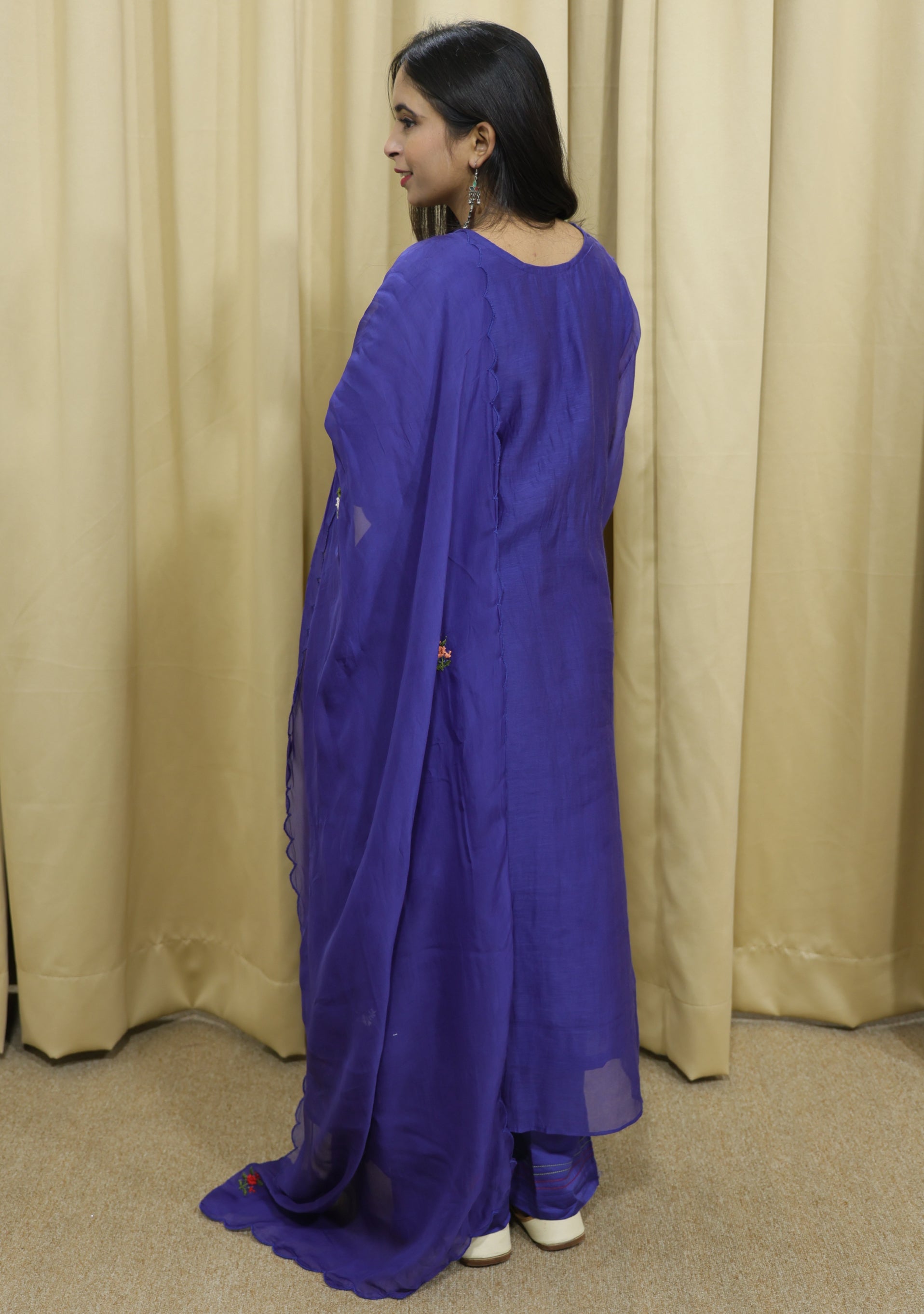 Deep Blue Mul Cotton Handcrafted 3pc suit set