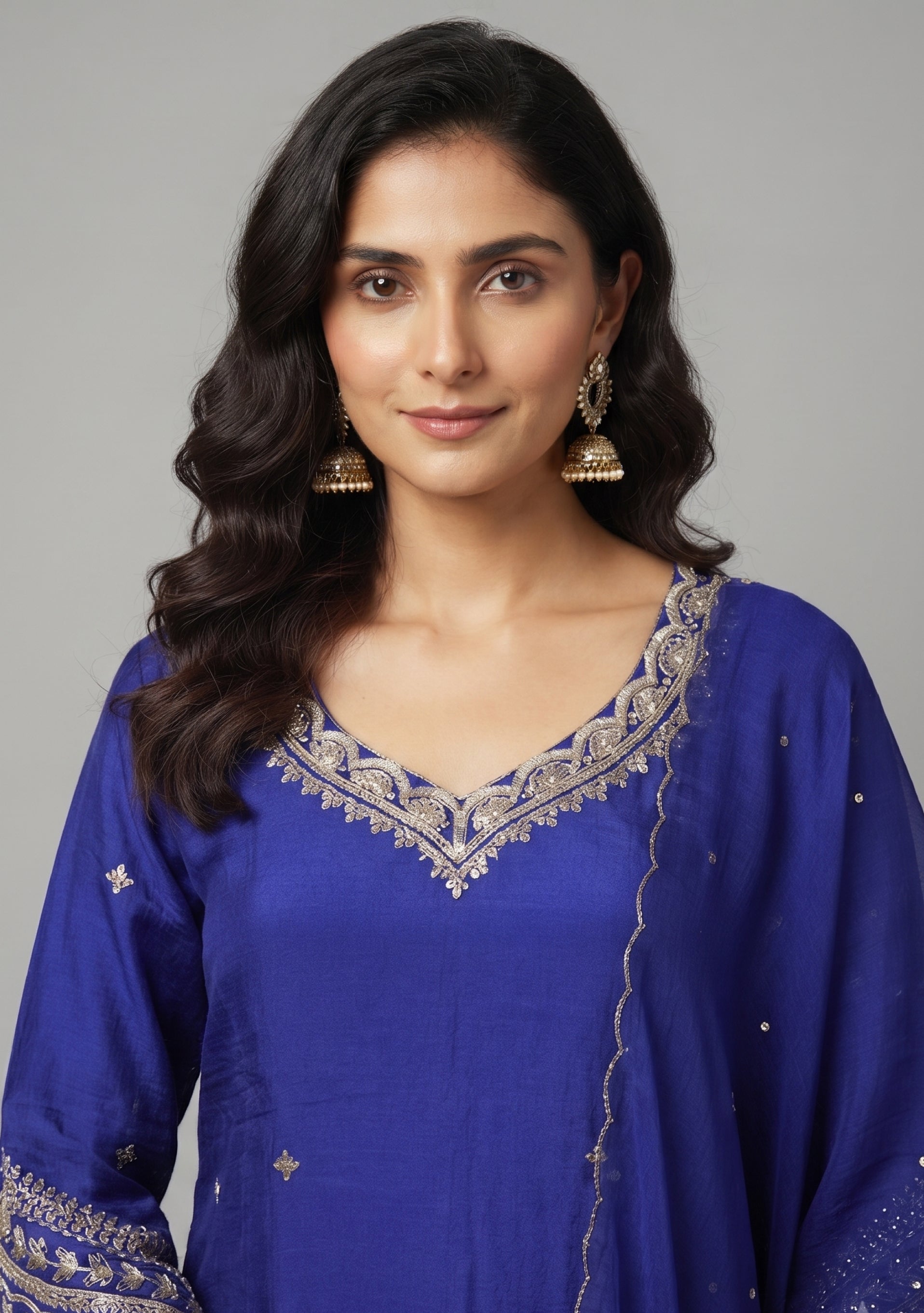 Deep Blue Silk Handcrafted 3pc suit set