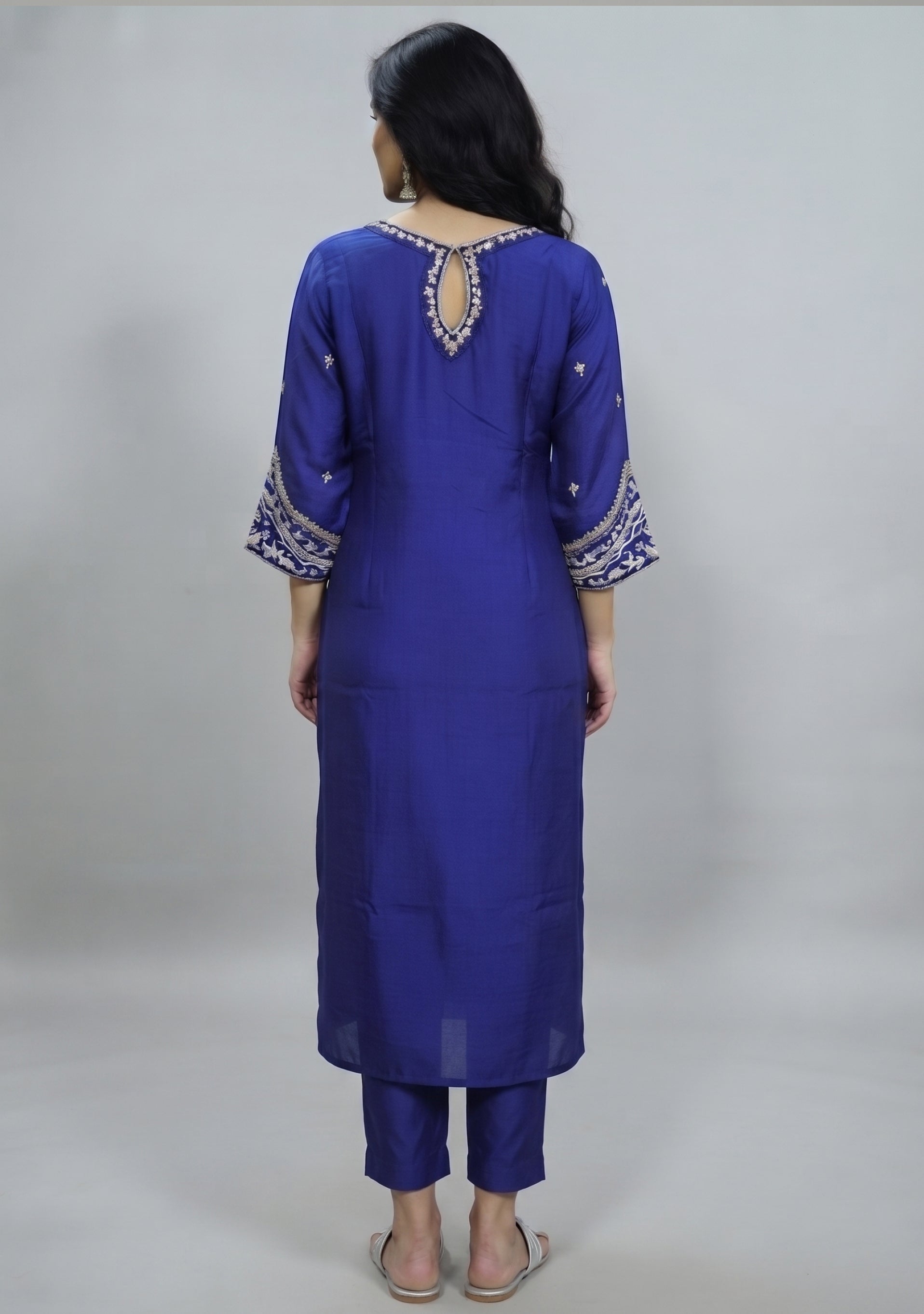 Deep Blue Silk Handcrafted 3pc suit set