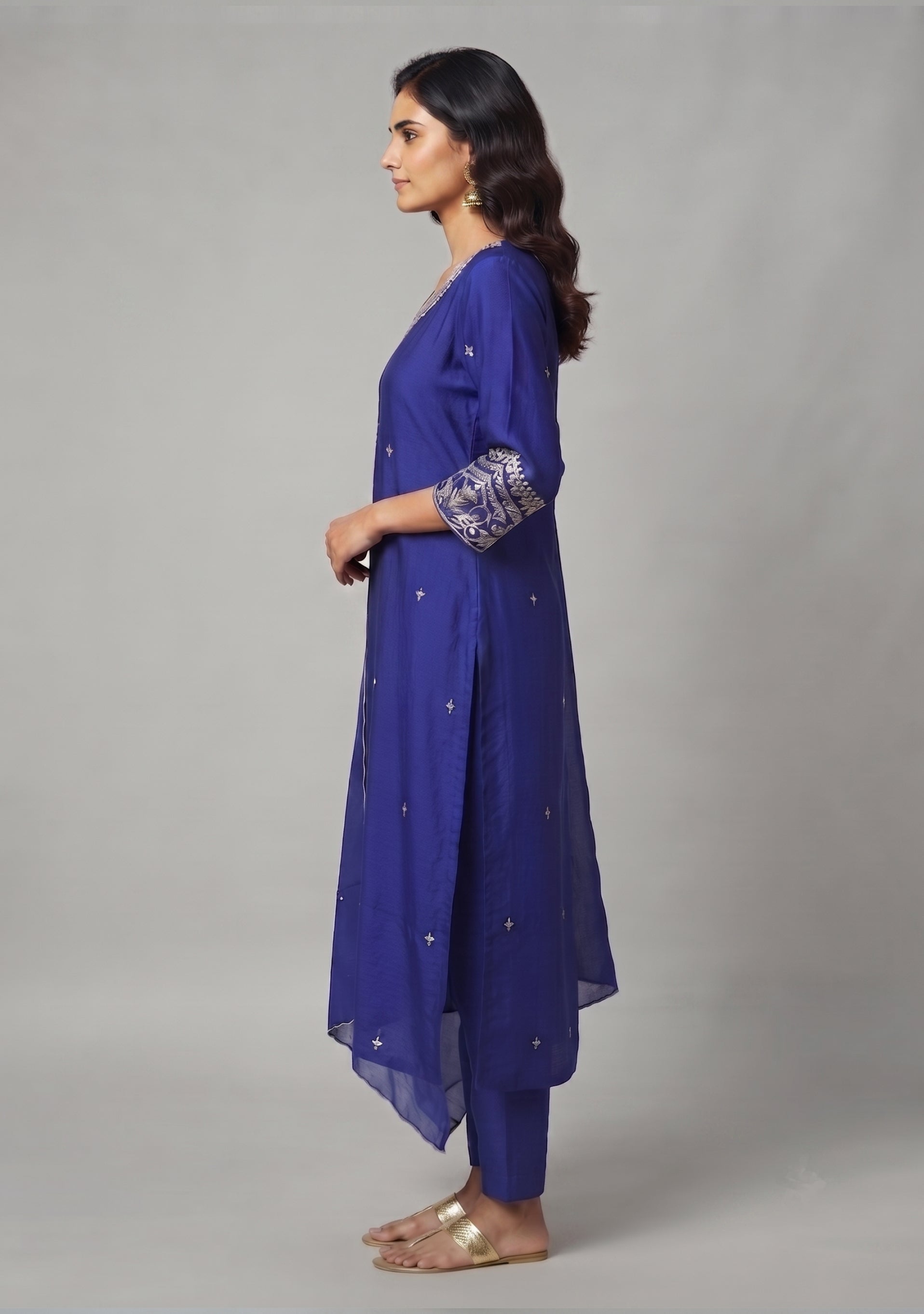Deep Blue Silk Handcrafted 3pc suit set