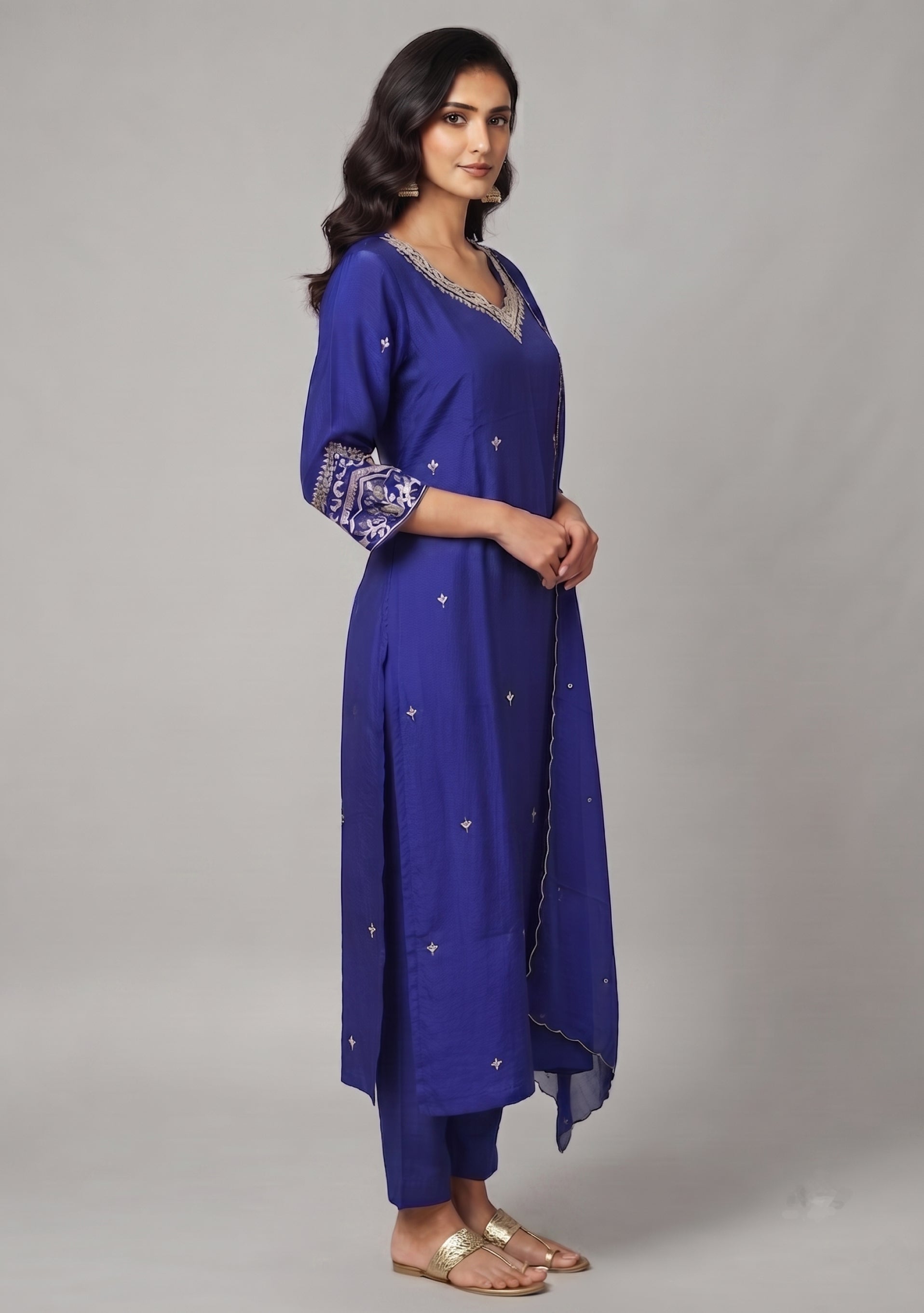 Deep Blue Silk Handcrafted 3pc suit set