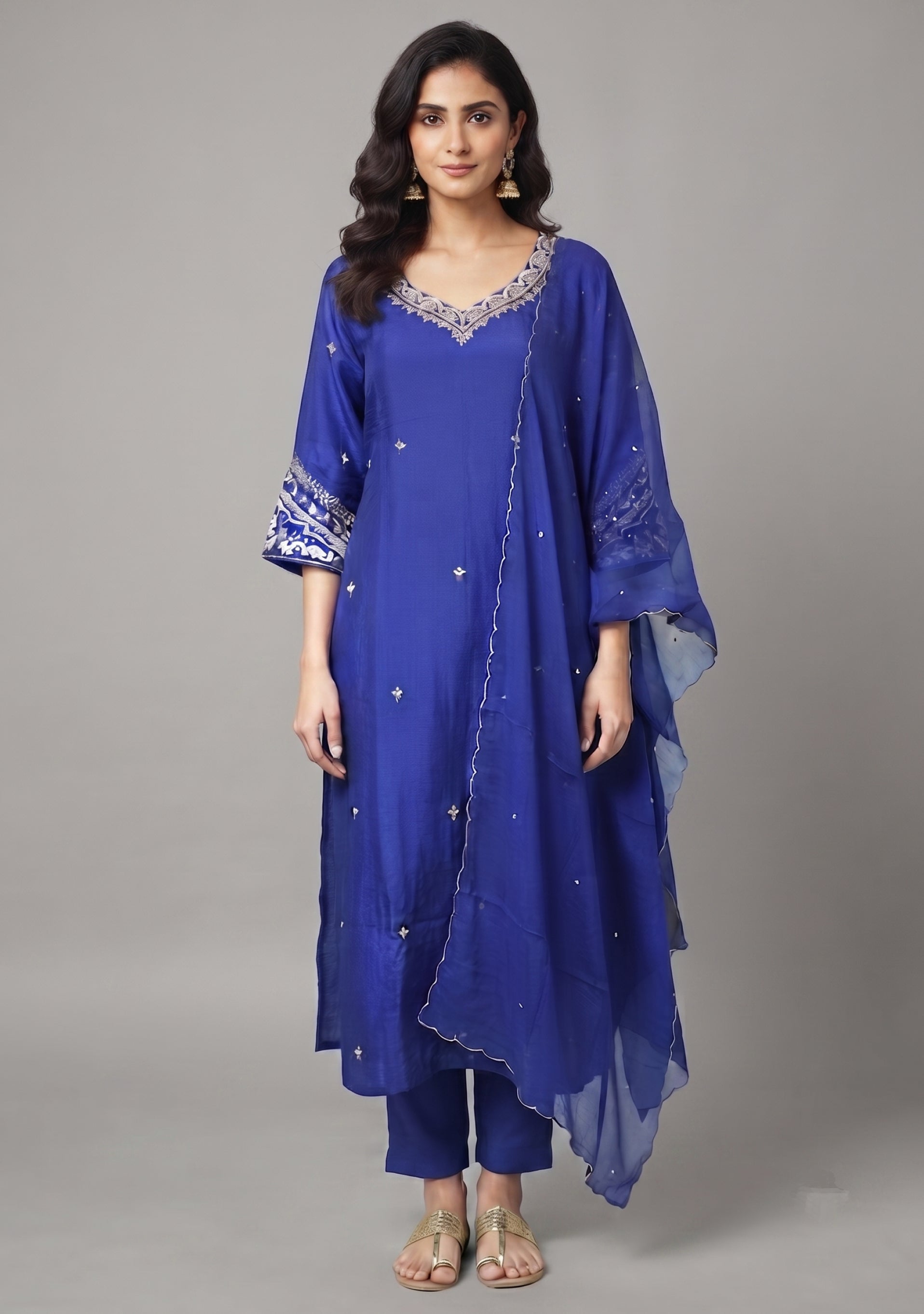 Deep Blue Silk Handcrafted 3pc suit set