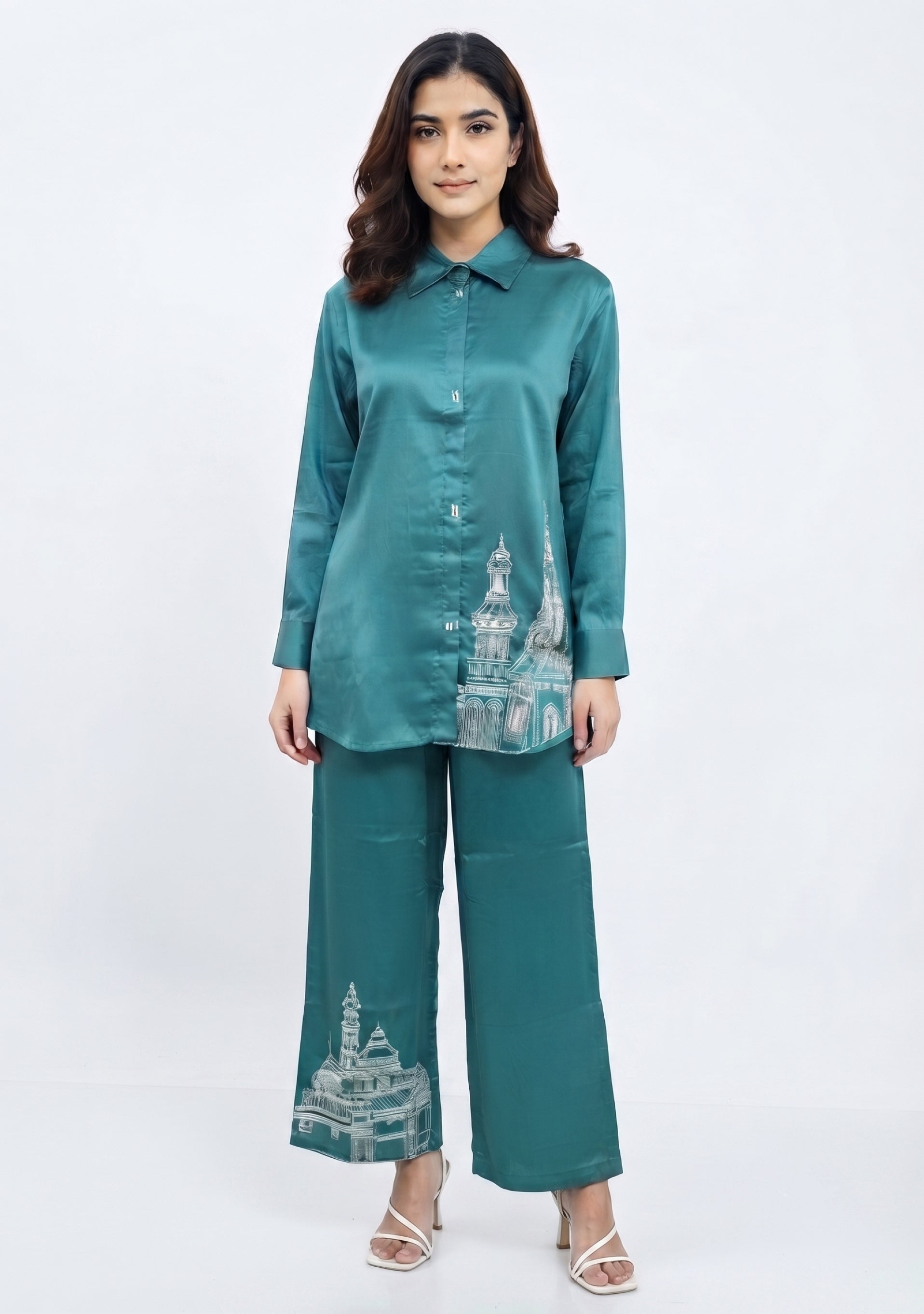 Deep Turquoise Cotton Silk Co-ord Set Indo-Western