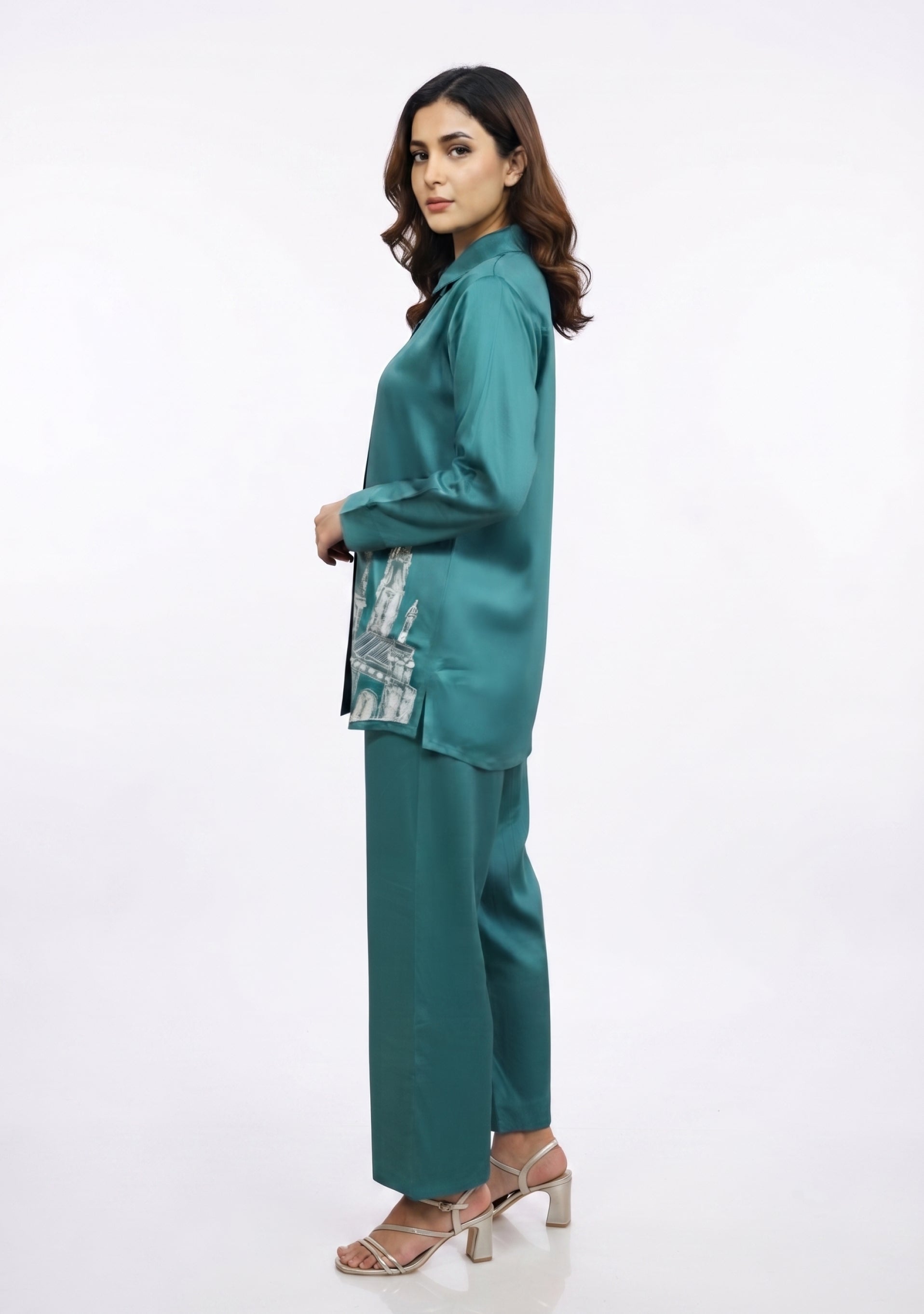 Deep Turquoise Cotton Silk Co-ord Set Indo-Western