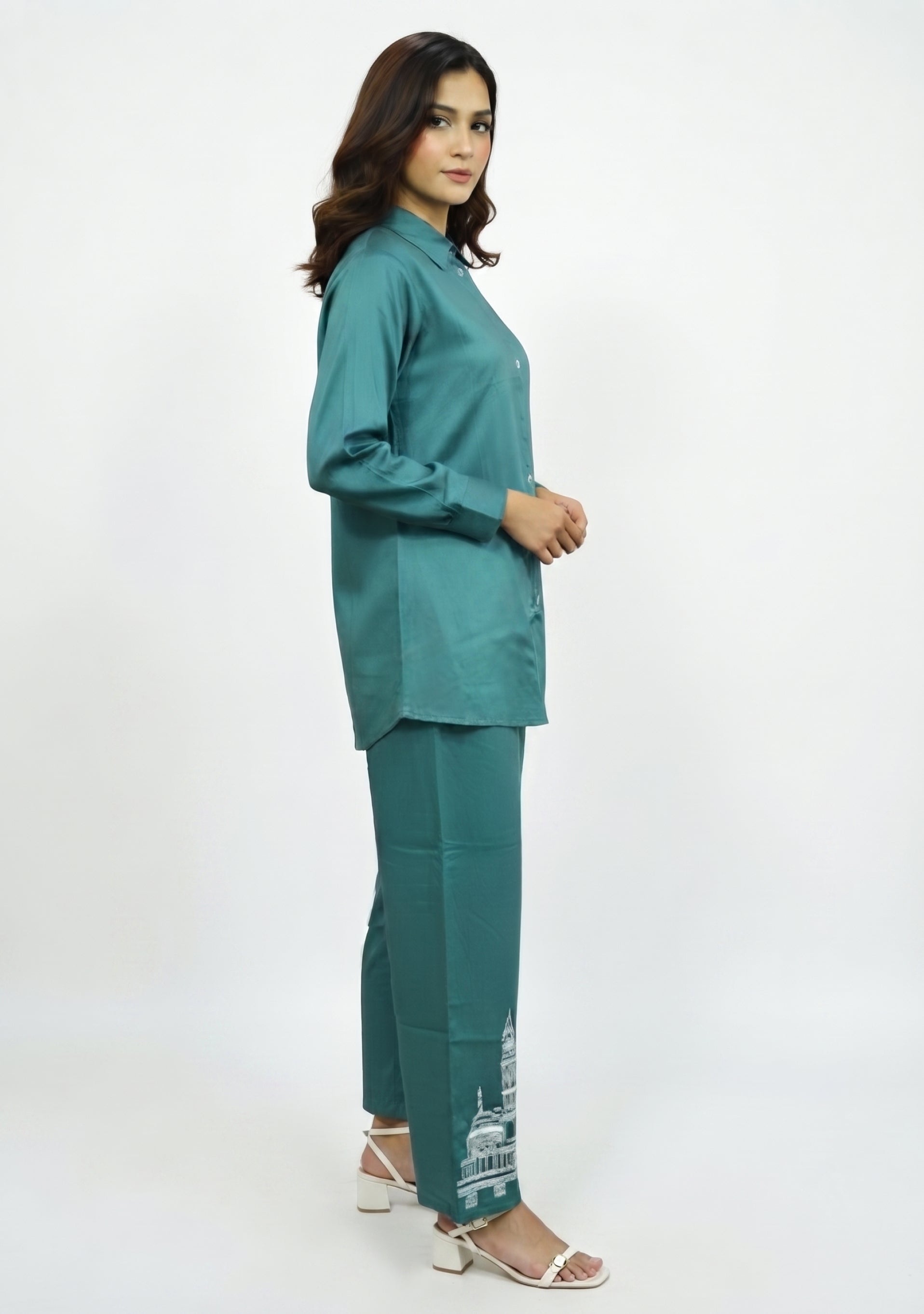Deep Turquoise Cotton Silk Co-ord Set Indo-Western