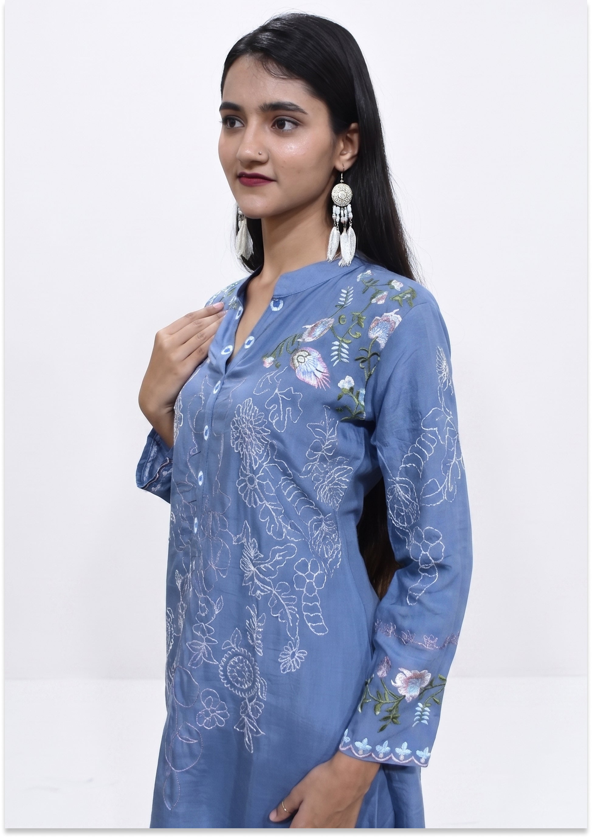 Denim Blue Crepe Co-ord Set Indo-Western