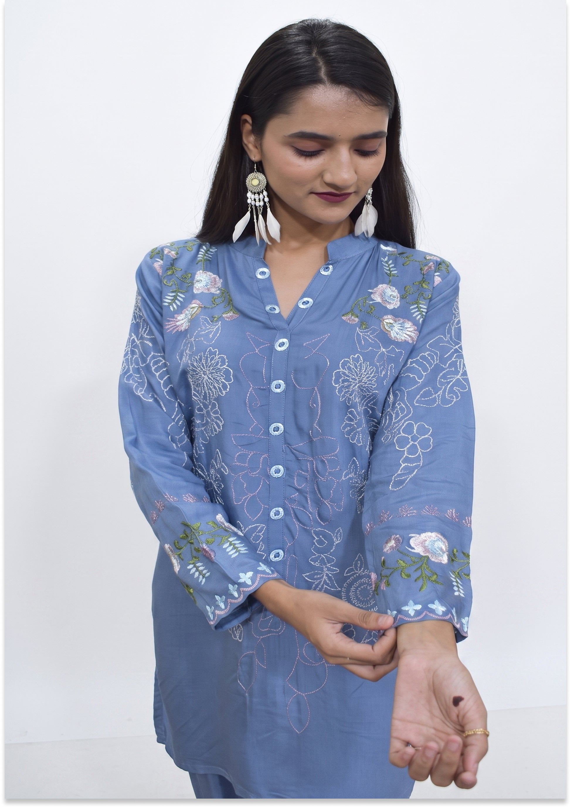 Denim Blue Crepe Co-ord Set Indo-Western