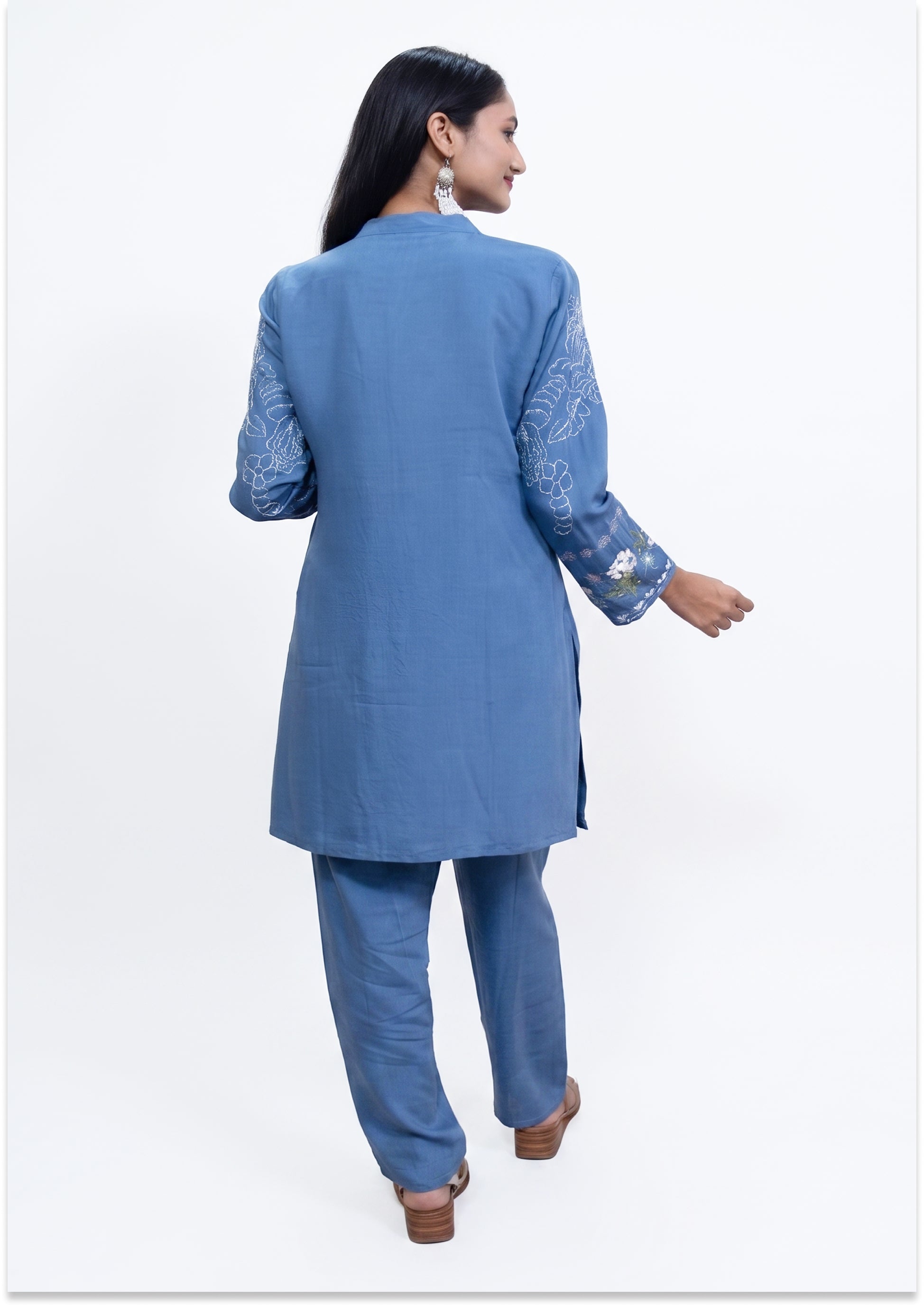 Denim Blue Crepe Co-ord Set Indo-Western