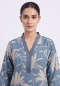 Denim Cotton Blue V Neck Embroidered 3pc suit set