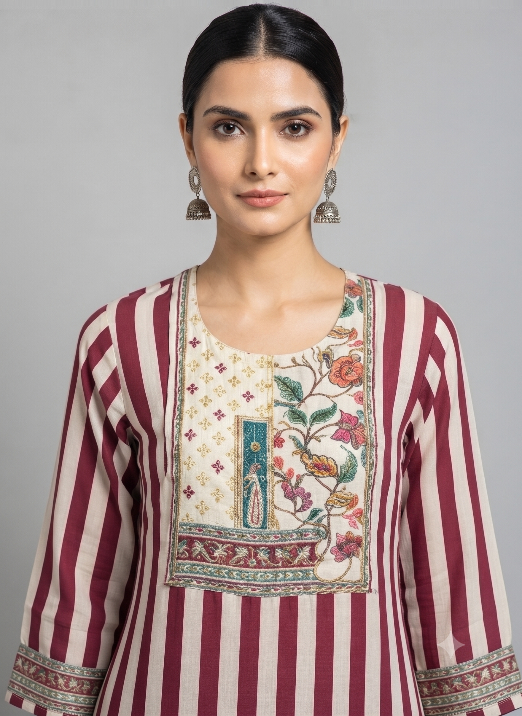 Maroon Beige Lining Handcrafted 3pc suit set