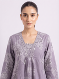 Lavender Printed V Neck Handcrafted A Line 3pc suit set