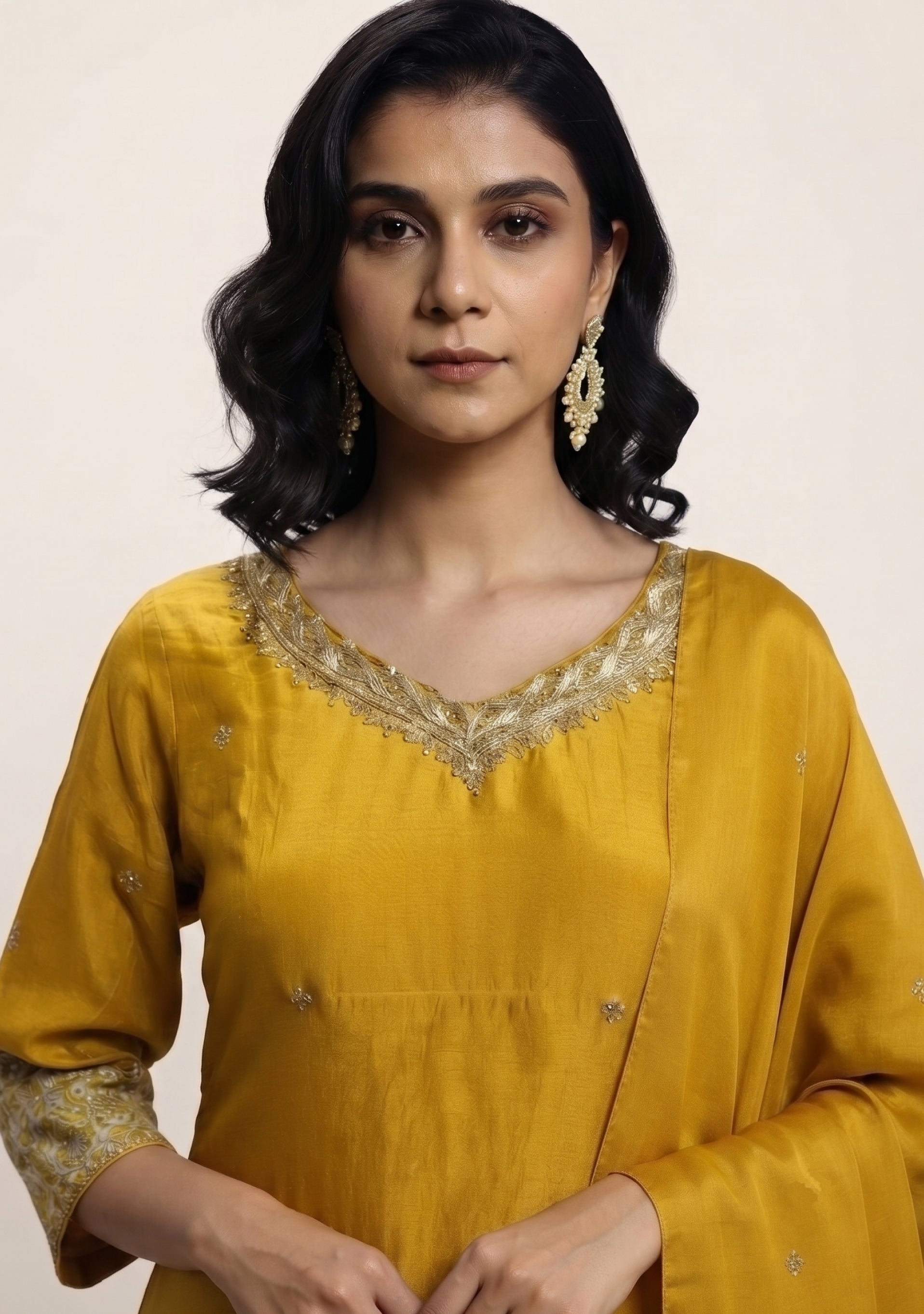 Golden Yellow Silk Handcrafted 3pc suit set