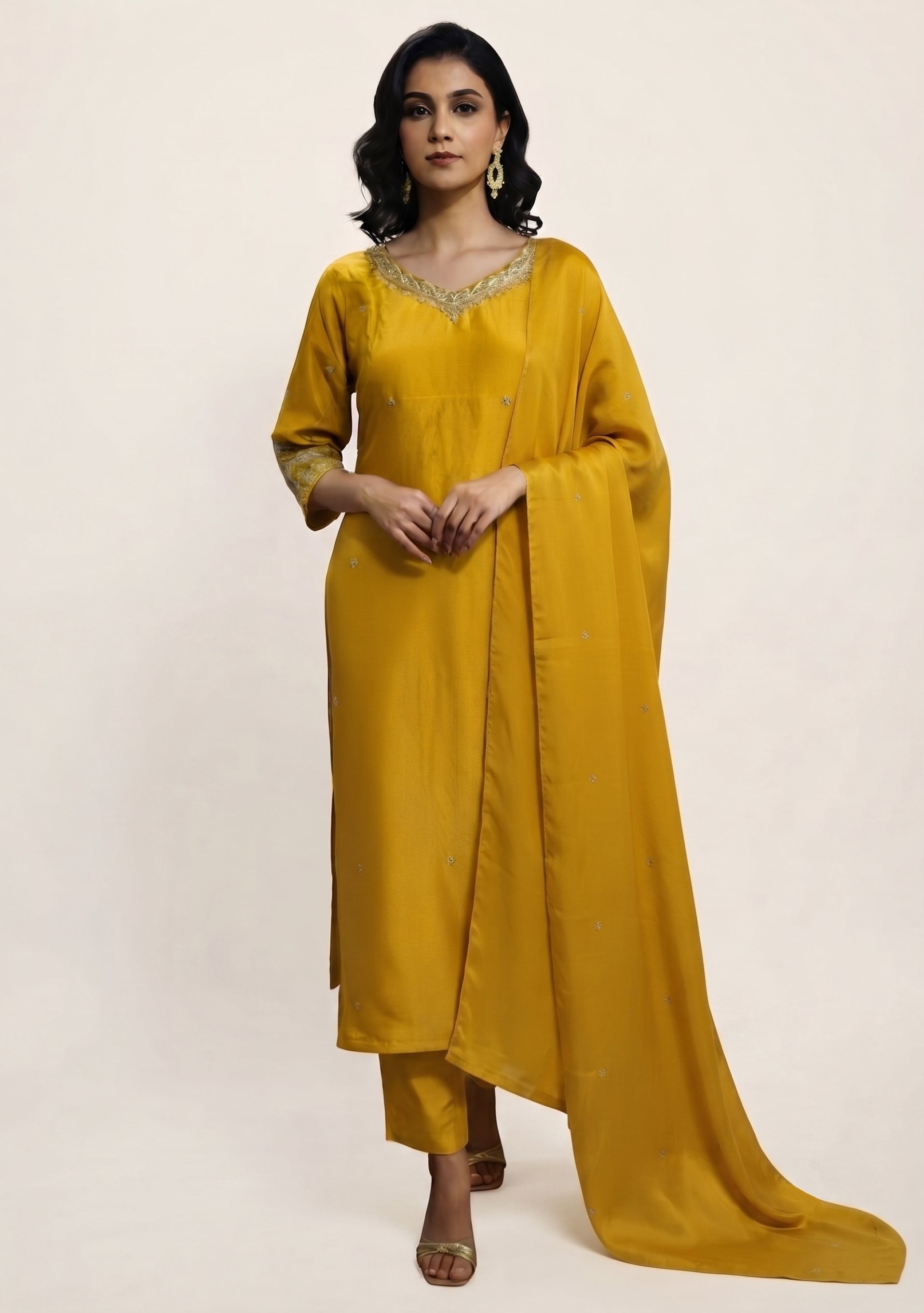 Golden Yellow Silk Handcrafted 3pc suit set