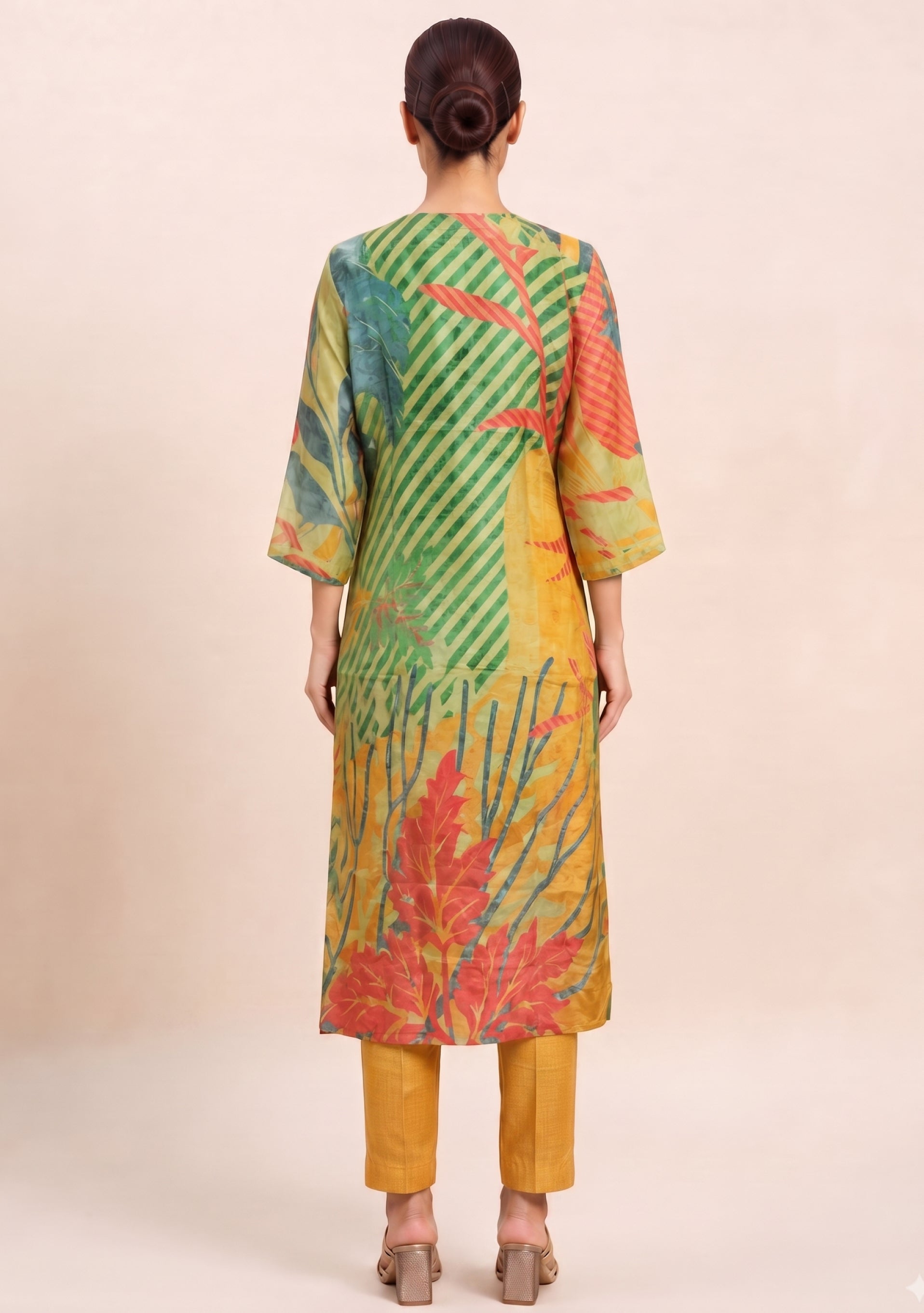 Green Orange Shimmer Printed Handcrafted 3pc suit set