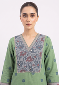 Green Printed Yoke Handloom 3pc suit set