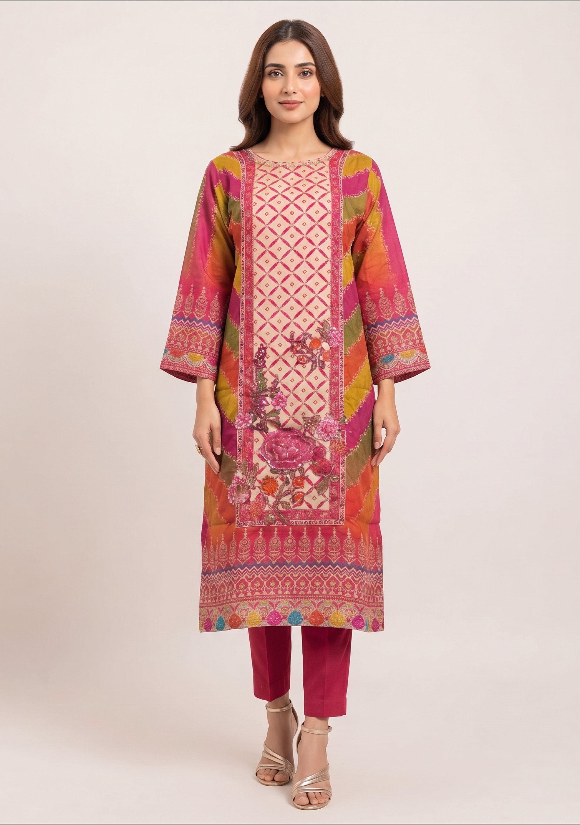 Lahariya Magenta Multi Embroidered 3pc suit set