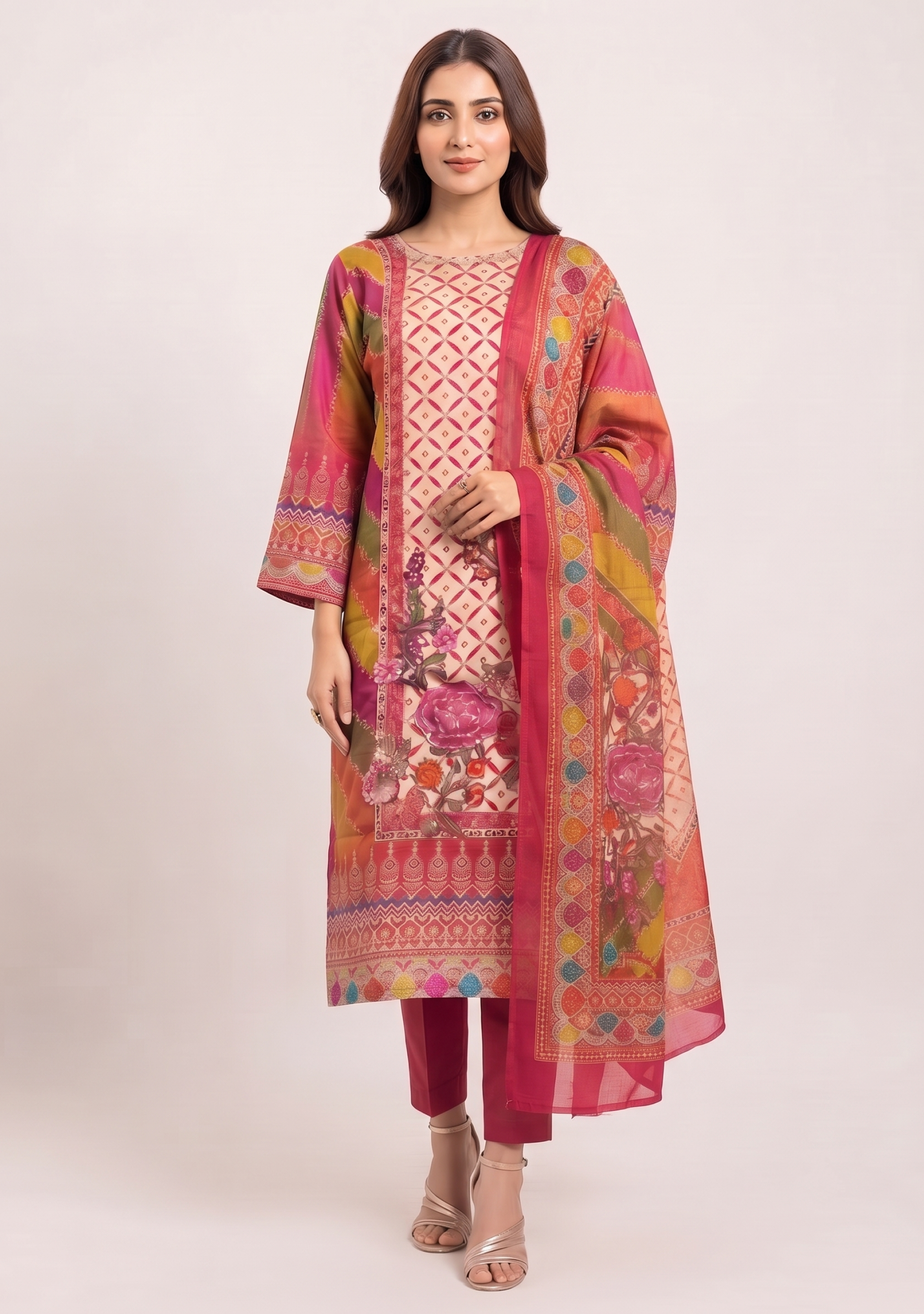 Lahariya Magenta Multi Embroidered 3pc suit set