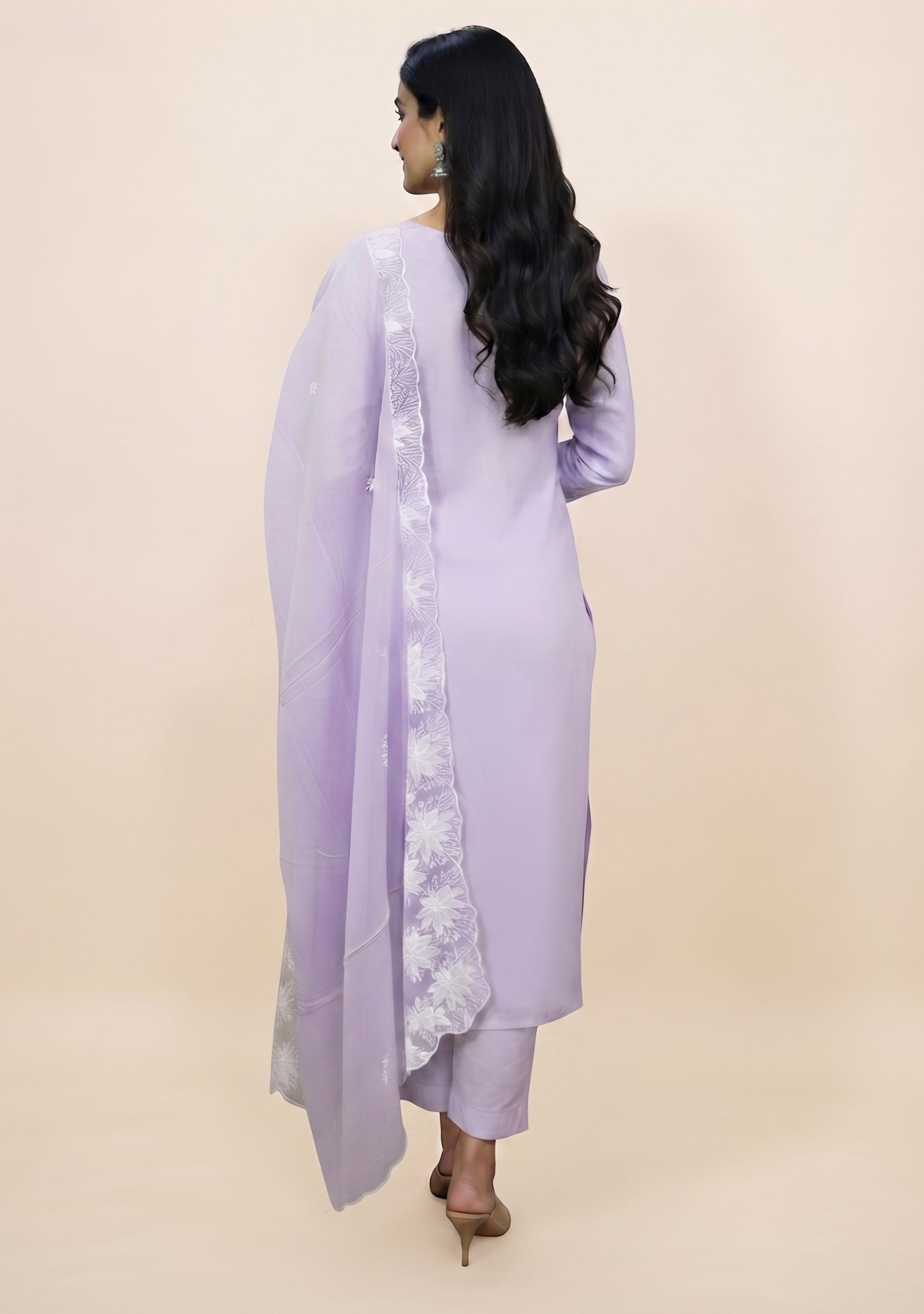 Lavender Art Silk Handcrafted 3pc suit set