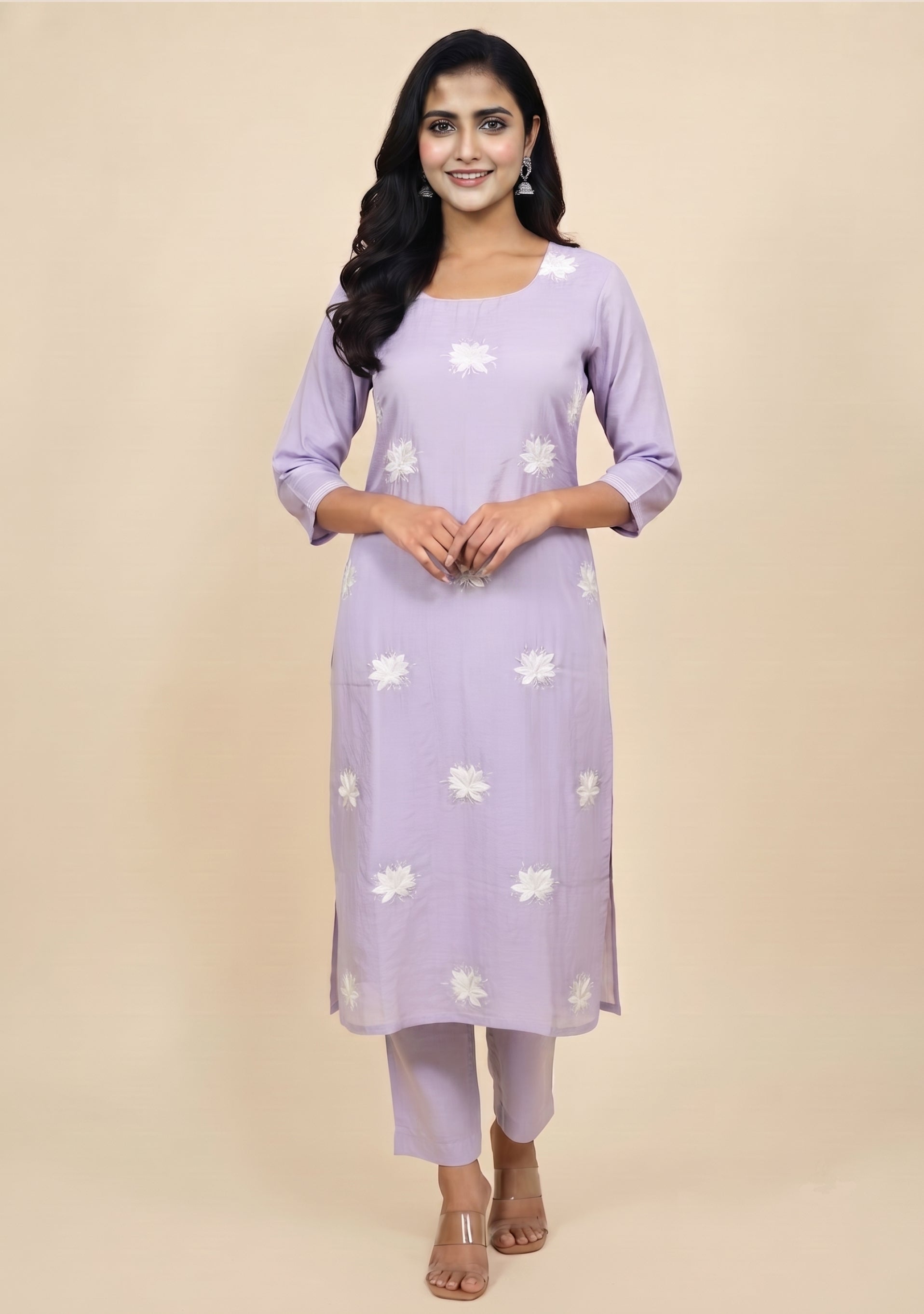 Lavender Art Silk Handcrafted 3pc suit set