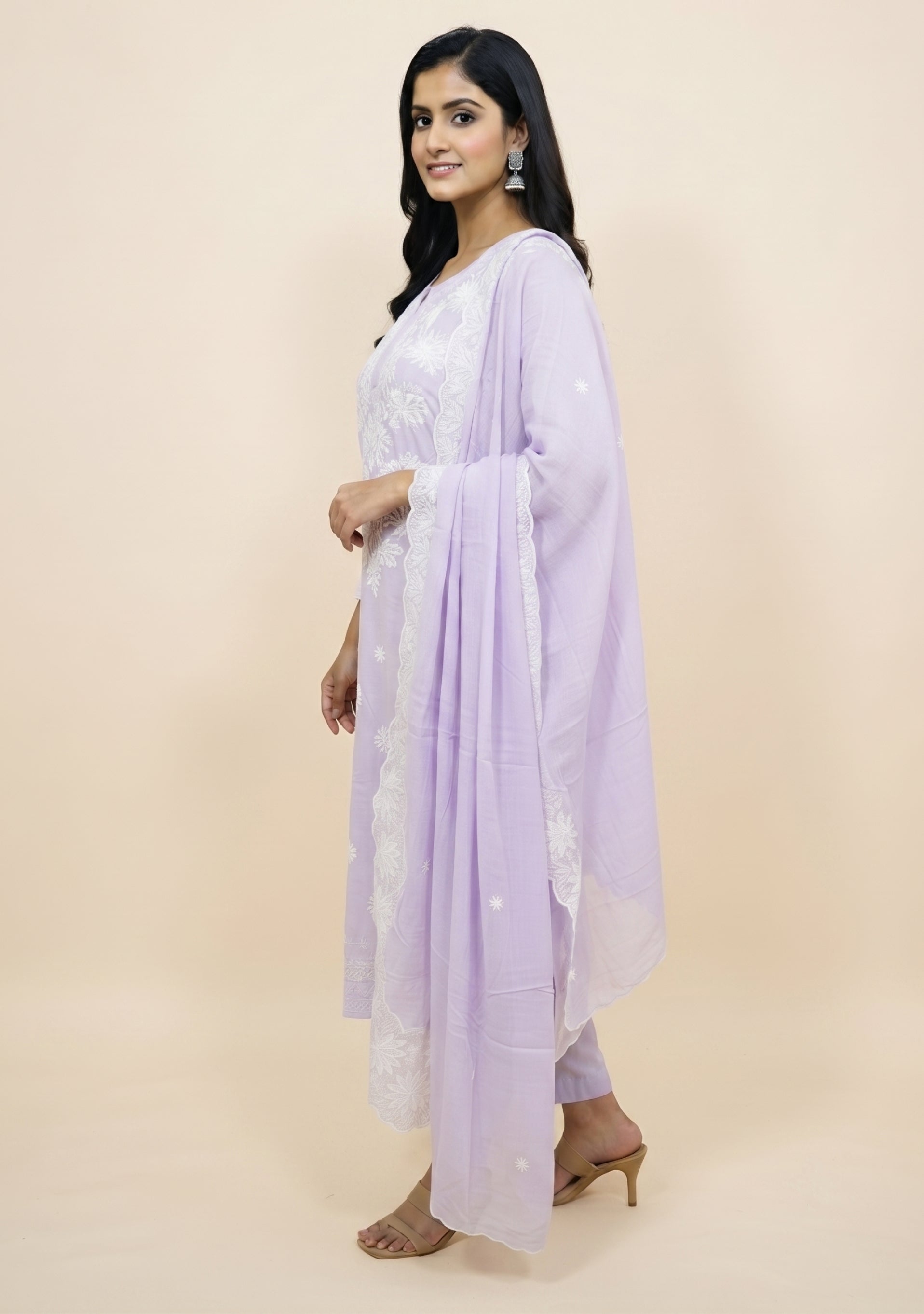 Lavender Art Silk Handcrafted 3pc suit set