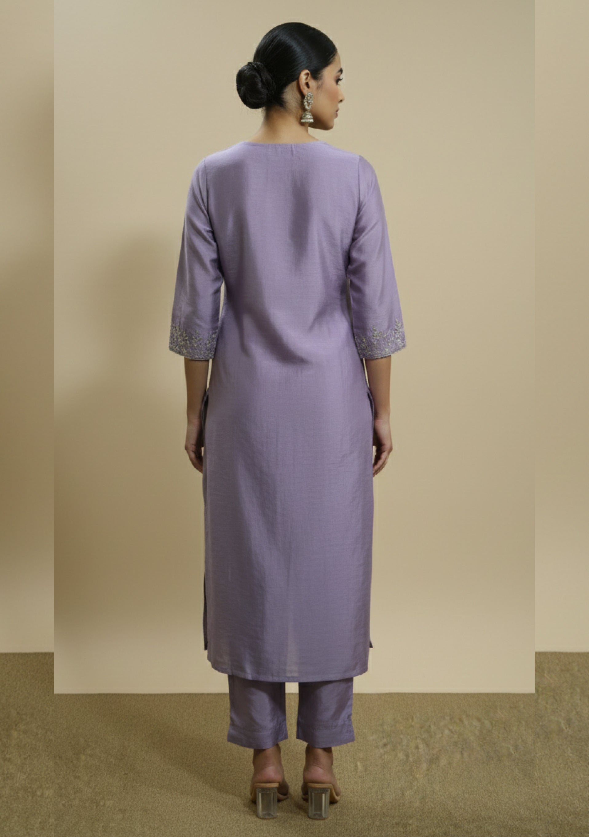 Lavender Art Silk Handcrafted 3pc suit set