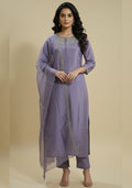 Lavender Art Silk Handcrafted 3pc suit set