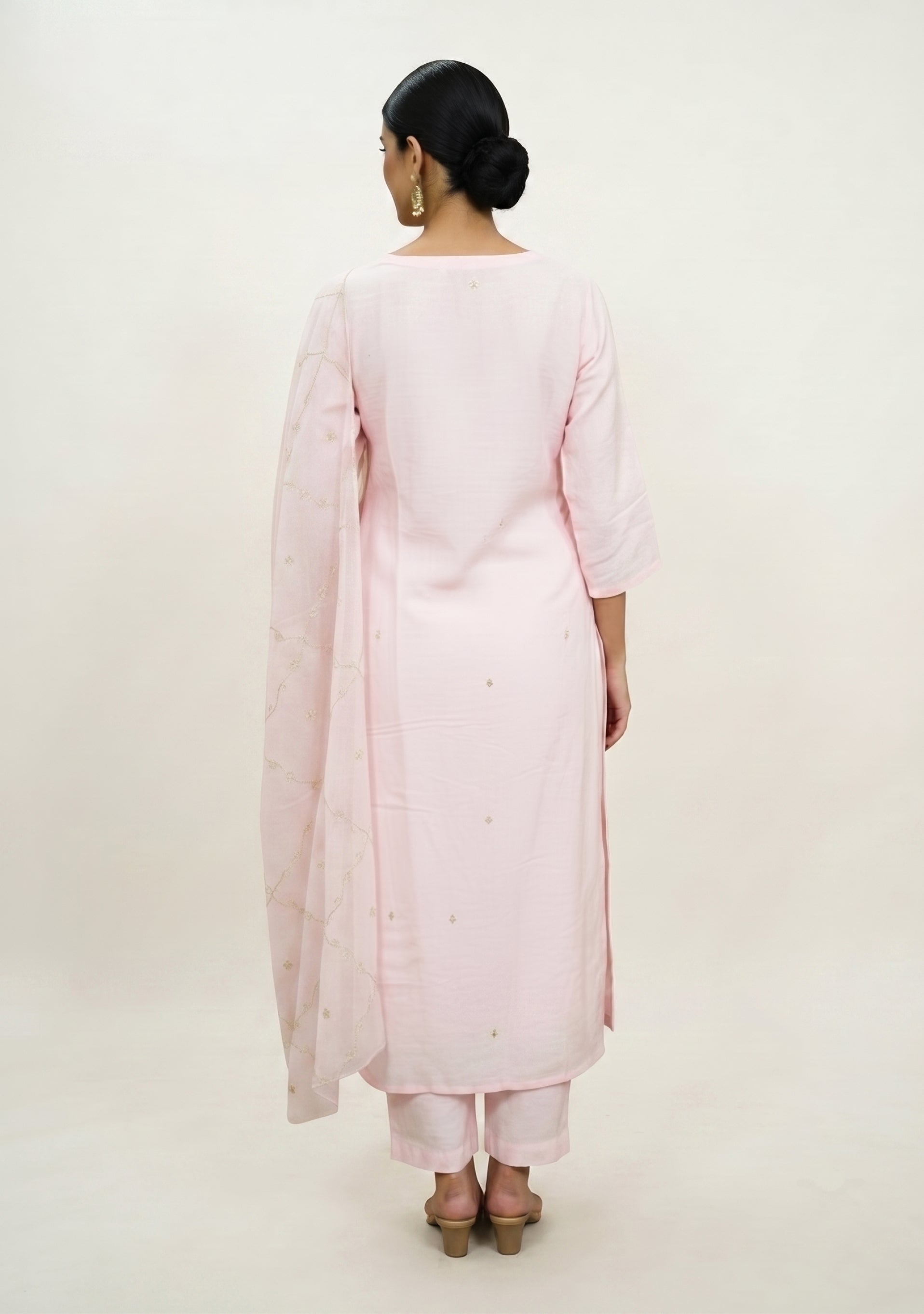 Light Baby Pink Art Silk Handcrafted 3pc suit set