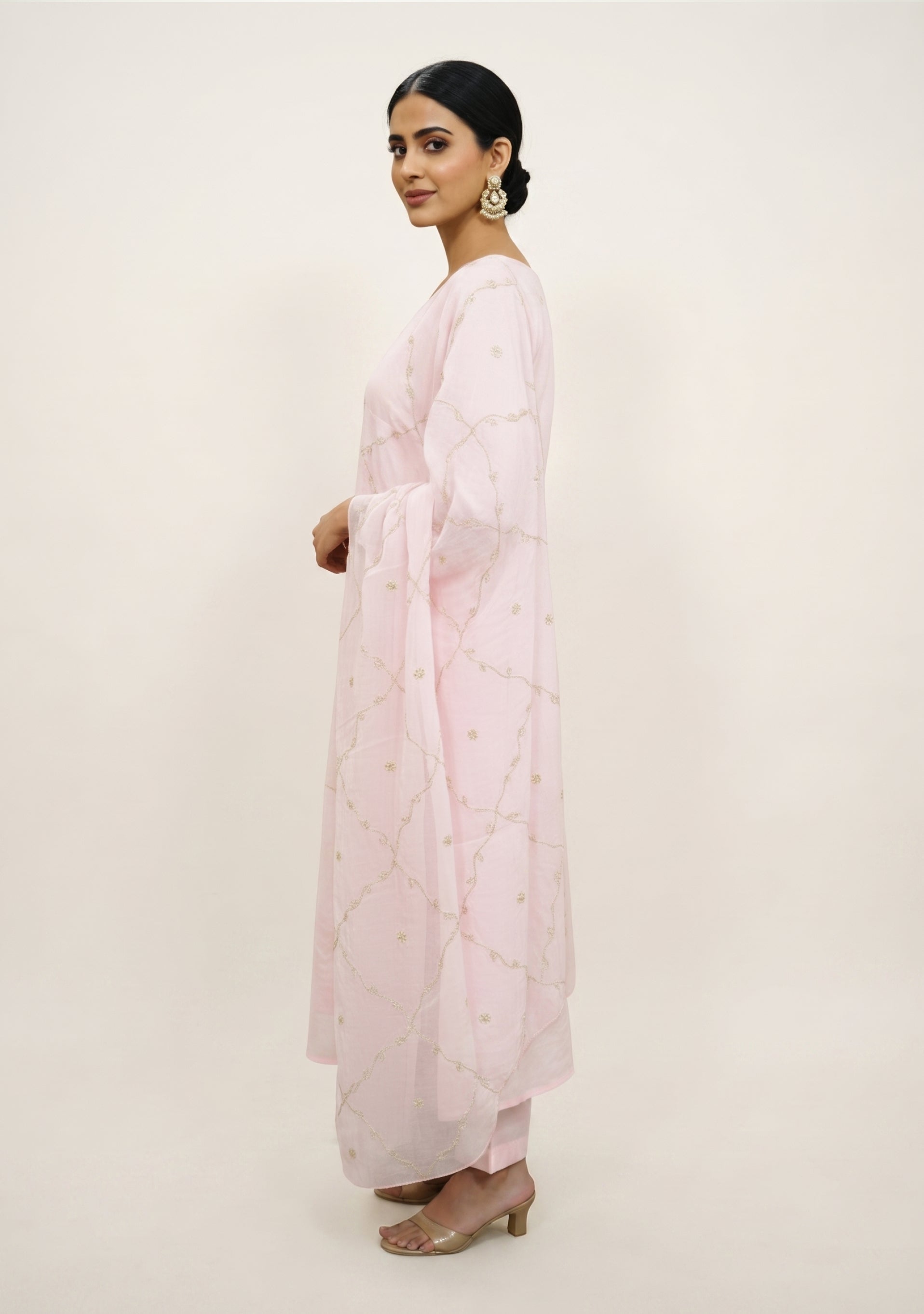 Light Baby Pink Art Silk Handcrafted 3pc suit set