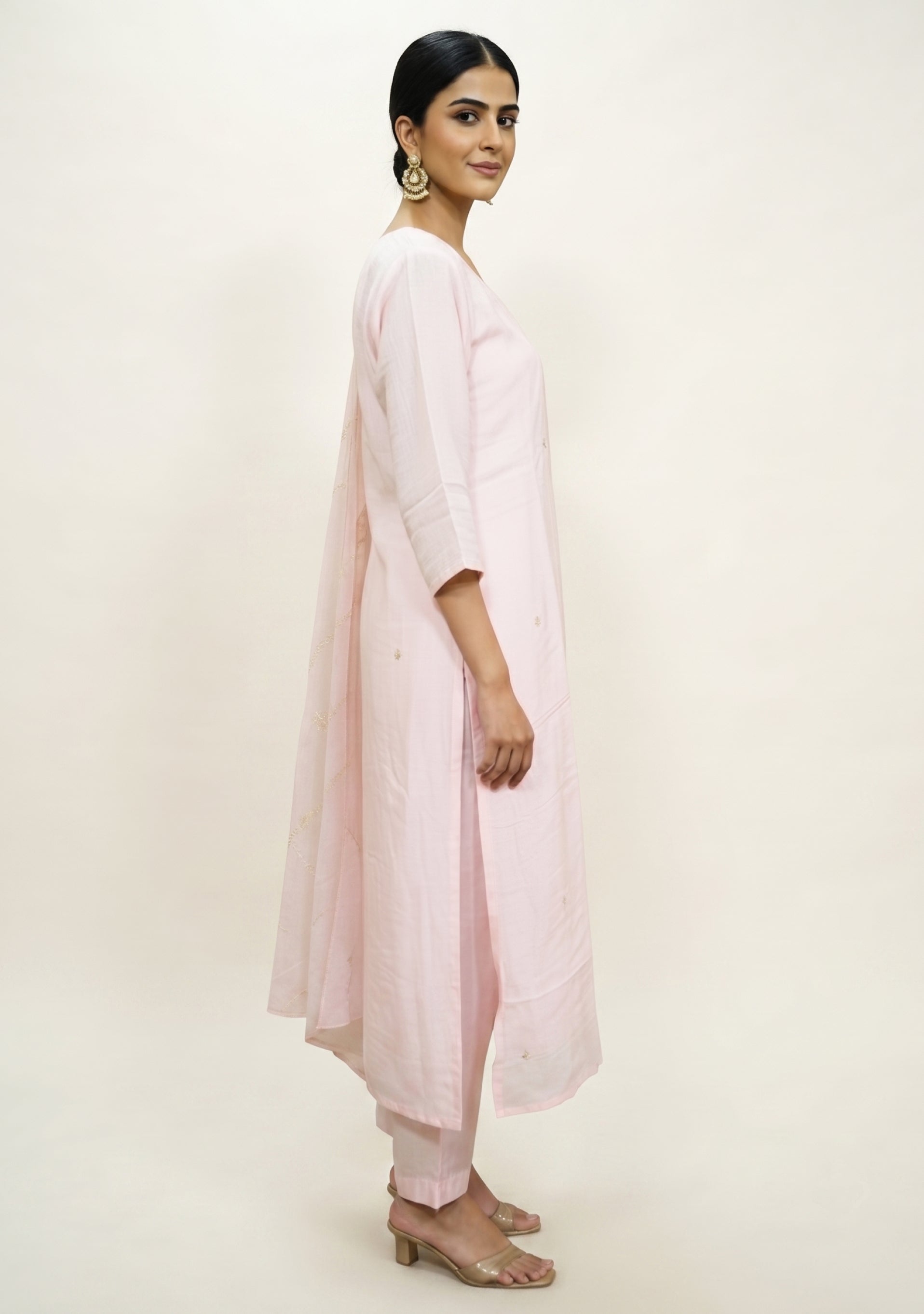 Light Baby Pink Art Silk Handcrafted 3pc suit set