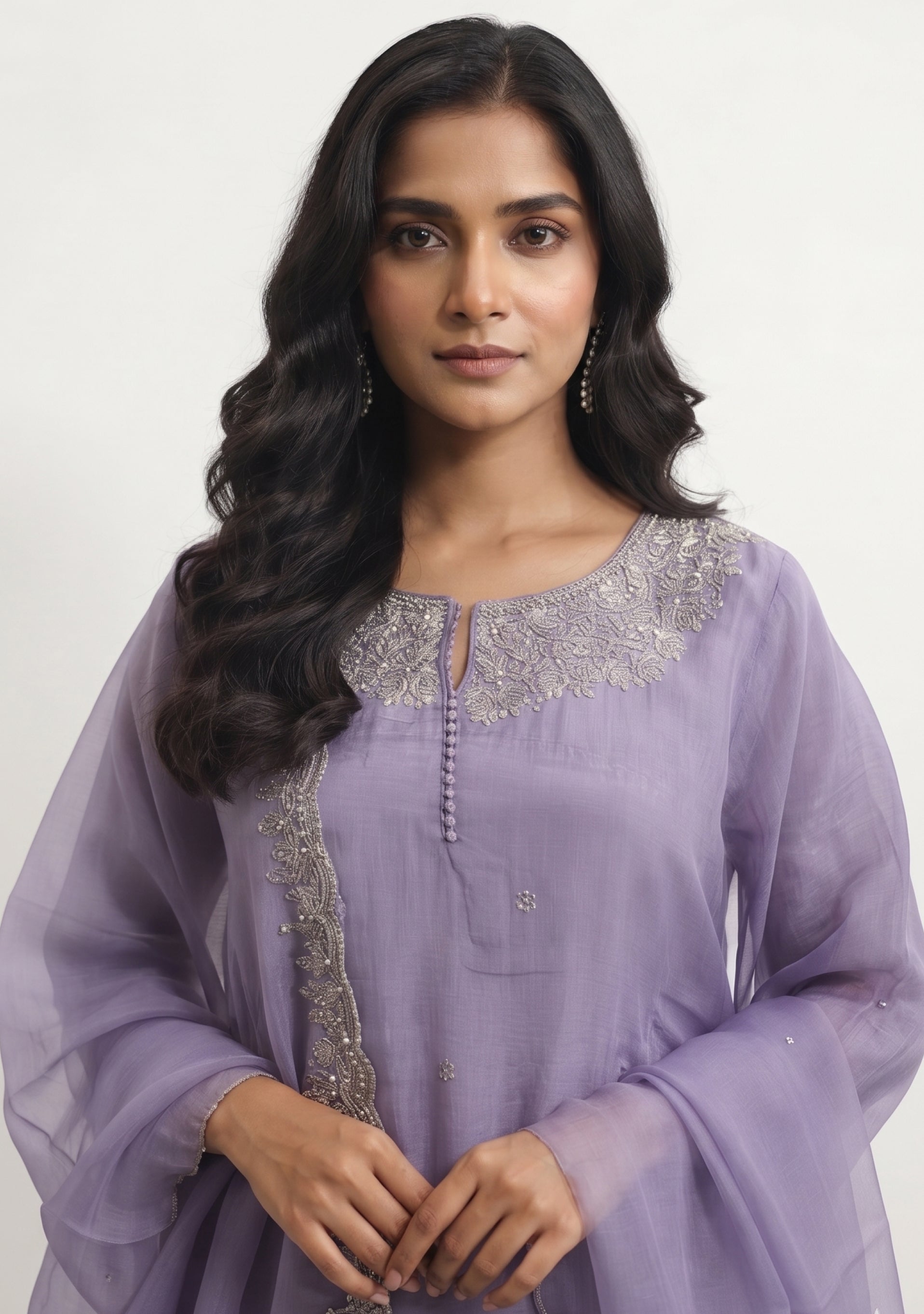 Light Mauve Art Silk Handcrafted 3pc suit set