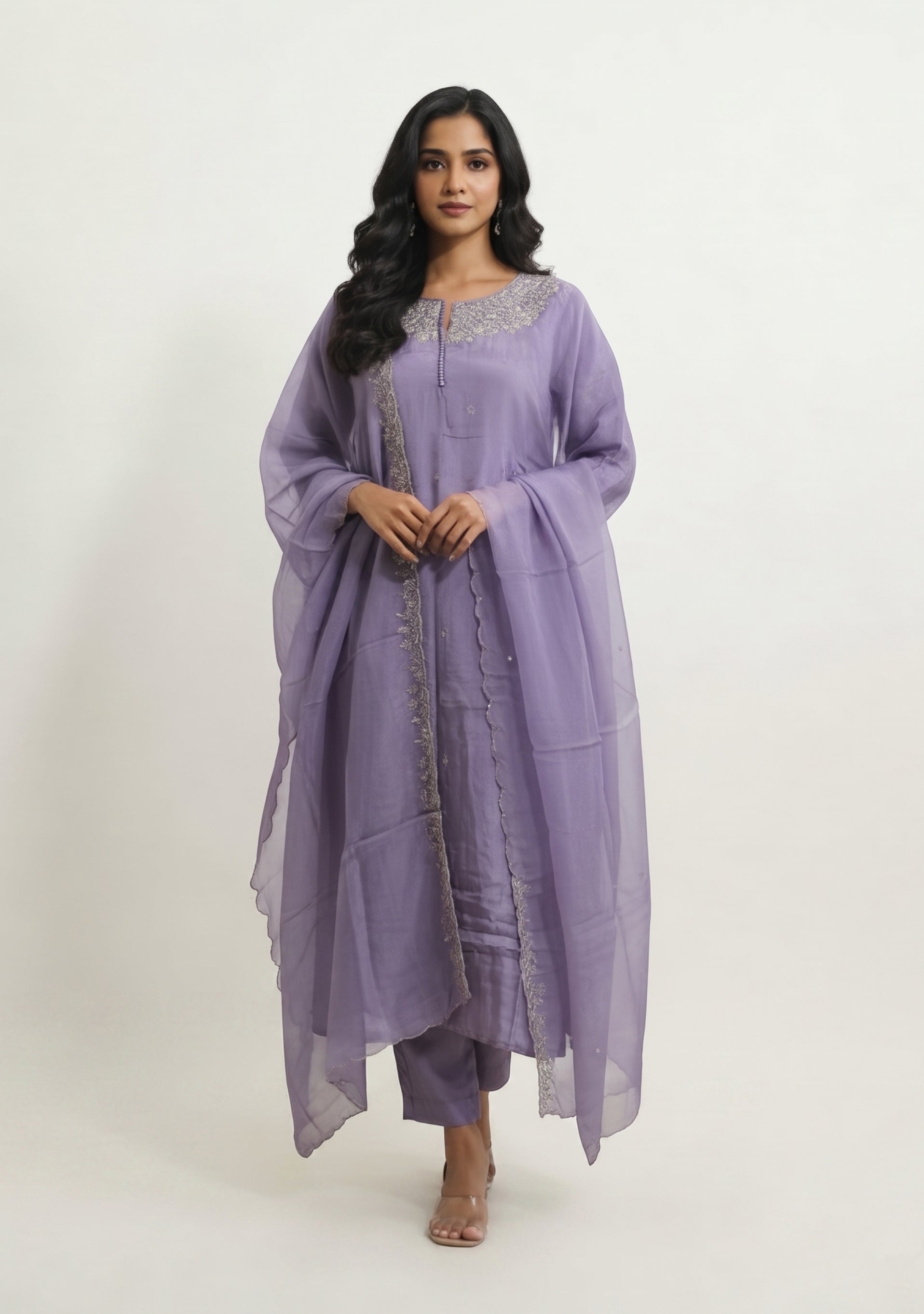 Light Mauve Art Silk Handcrafted 3pc suit set