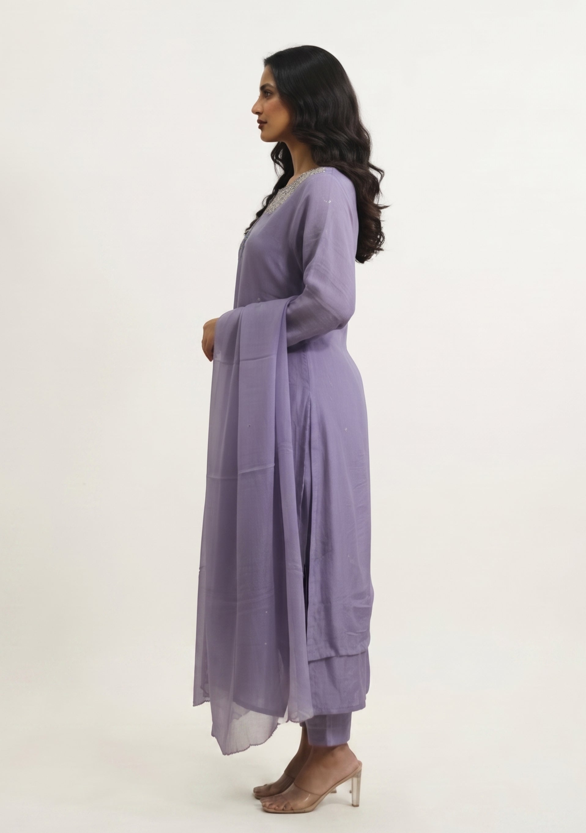 Light Mauve Art Silk Handcrafted 3pc suit set