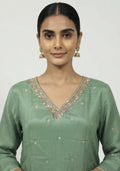 Light Mehendi Green Chinon Handcrafted 3pc suit set