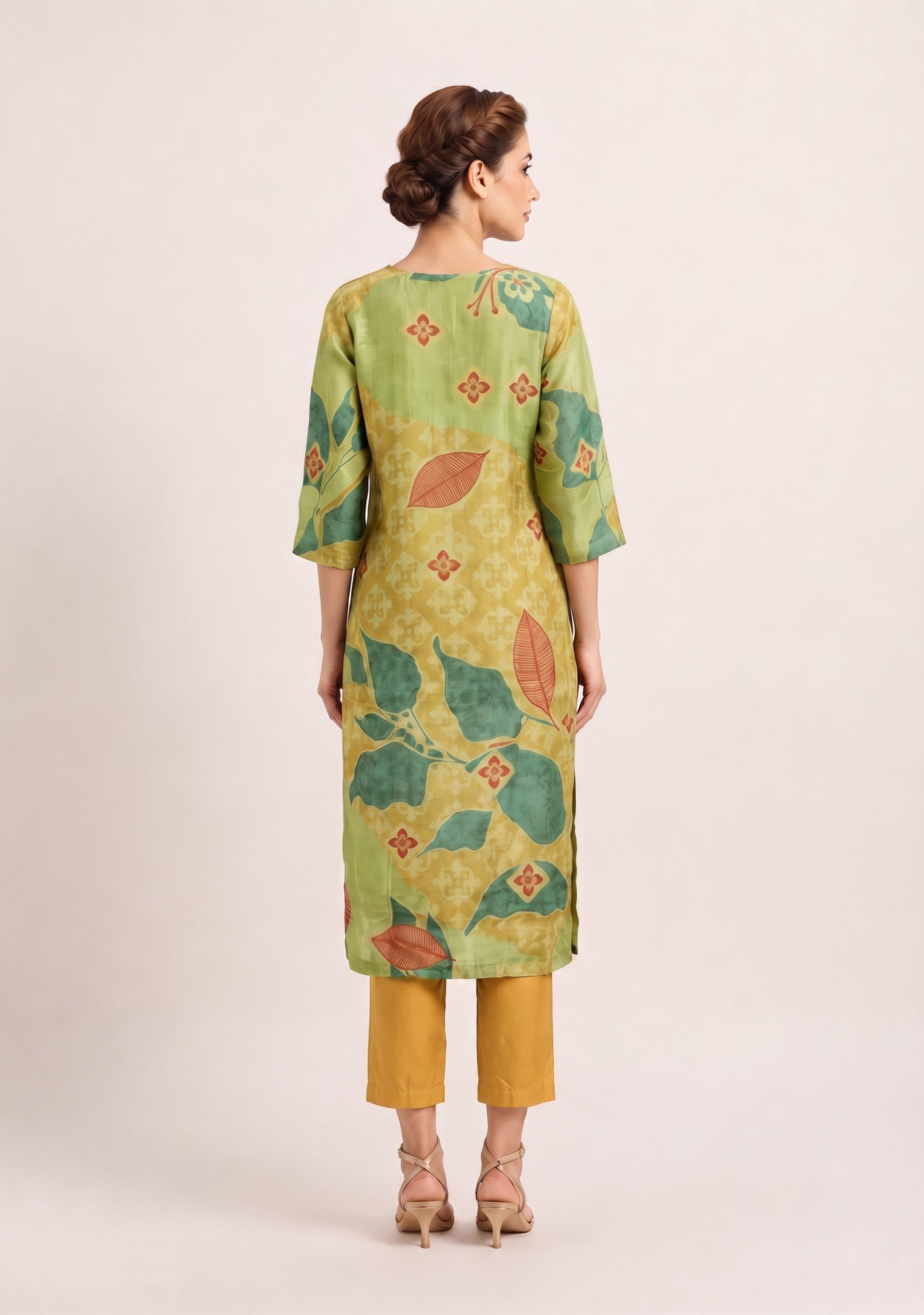 Light Mehendi Ochre Shimmer Handcrafted 3pc suit set