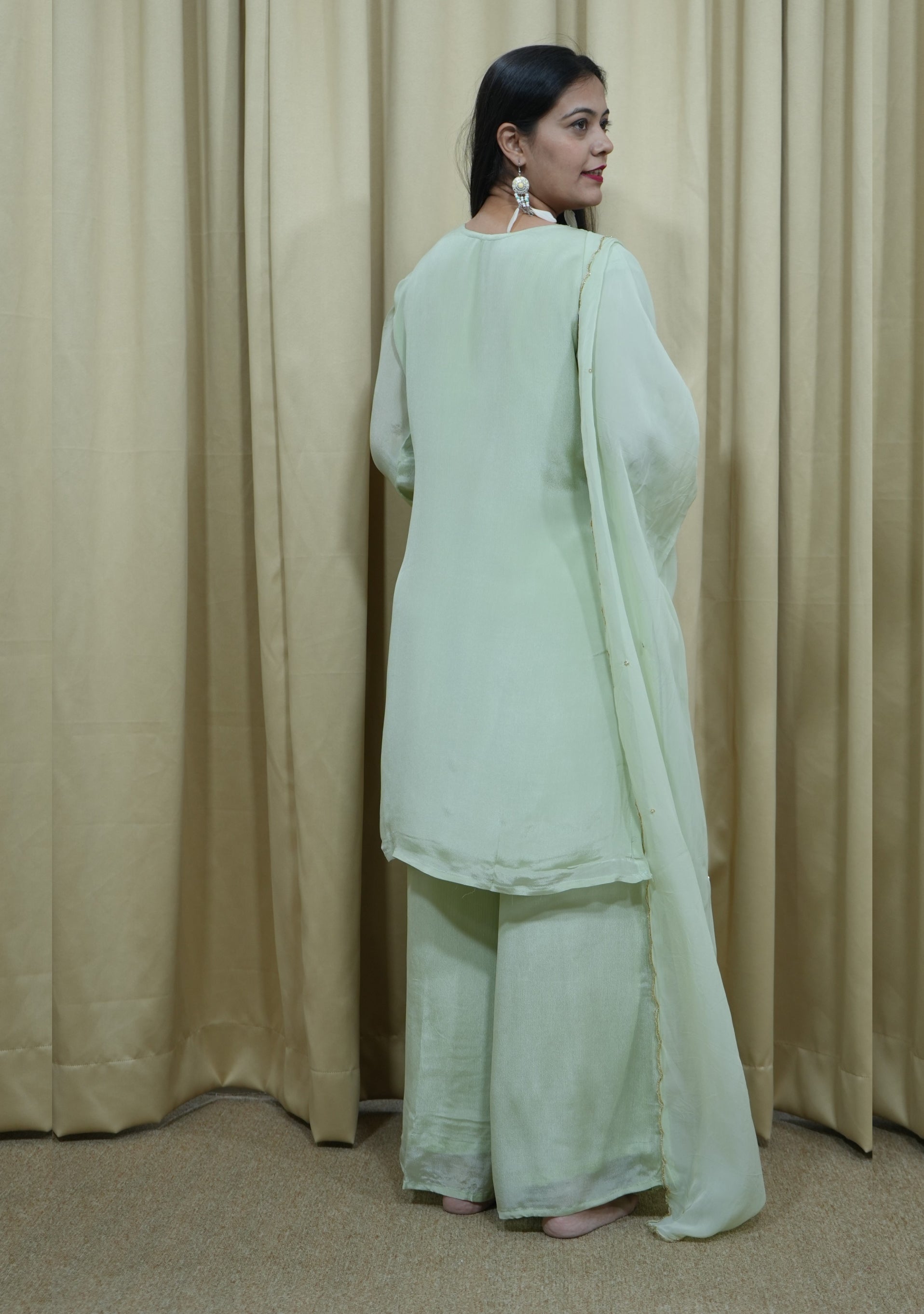 Light Mint Green Chinon Handcrafted 3pc suit set